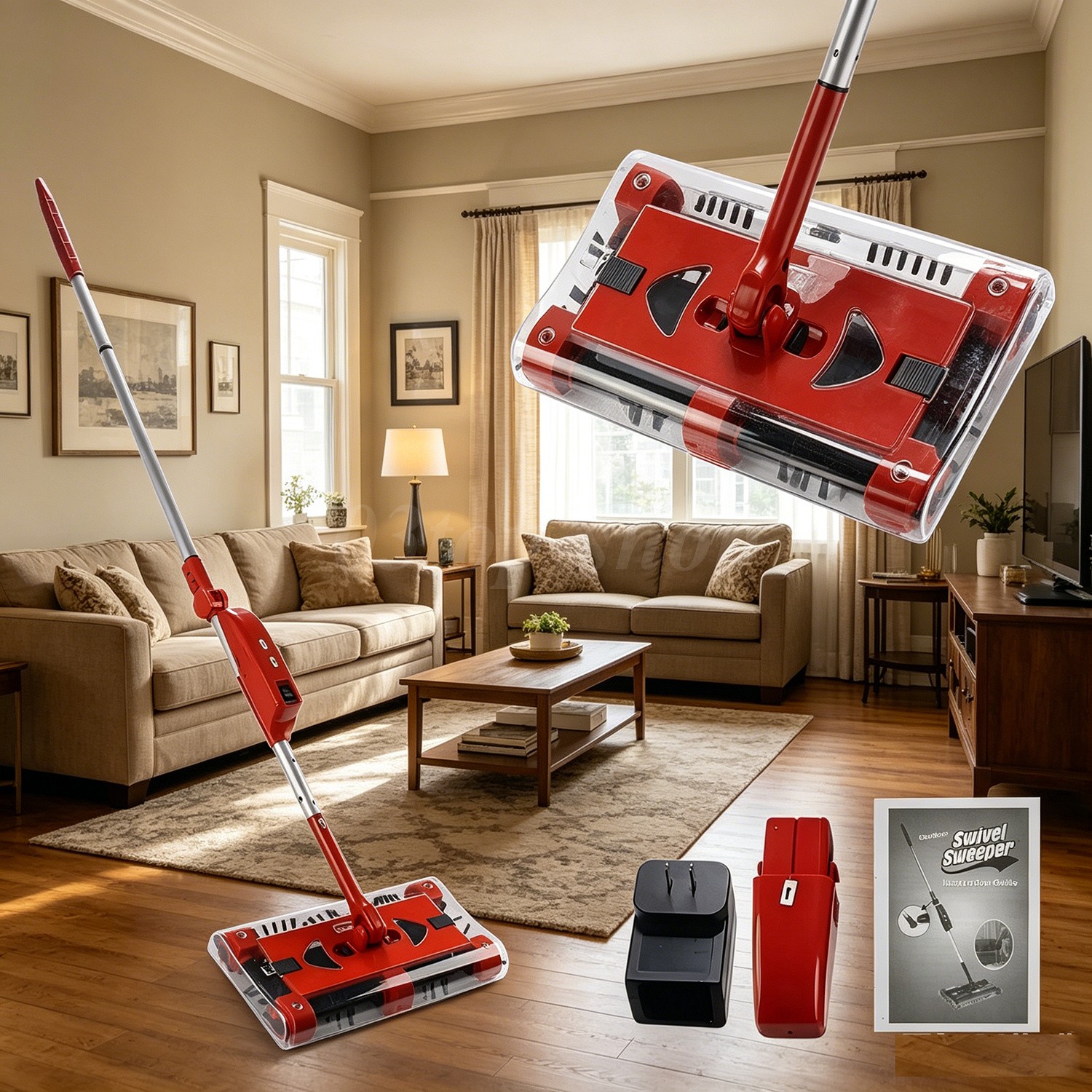 Swivel Sweeper Cordless Vacuum Lightweight 4000 RPM 360 Swivel Rechargeable Quad