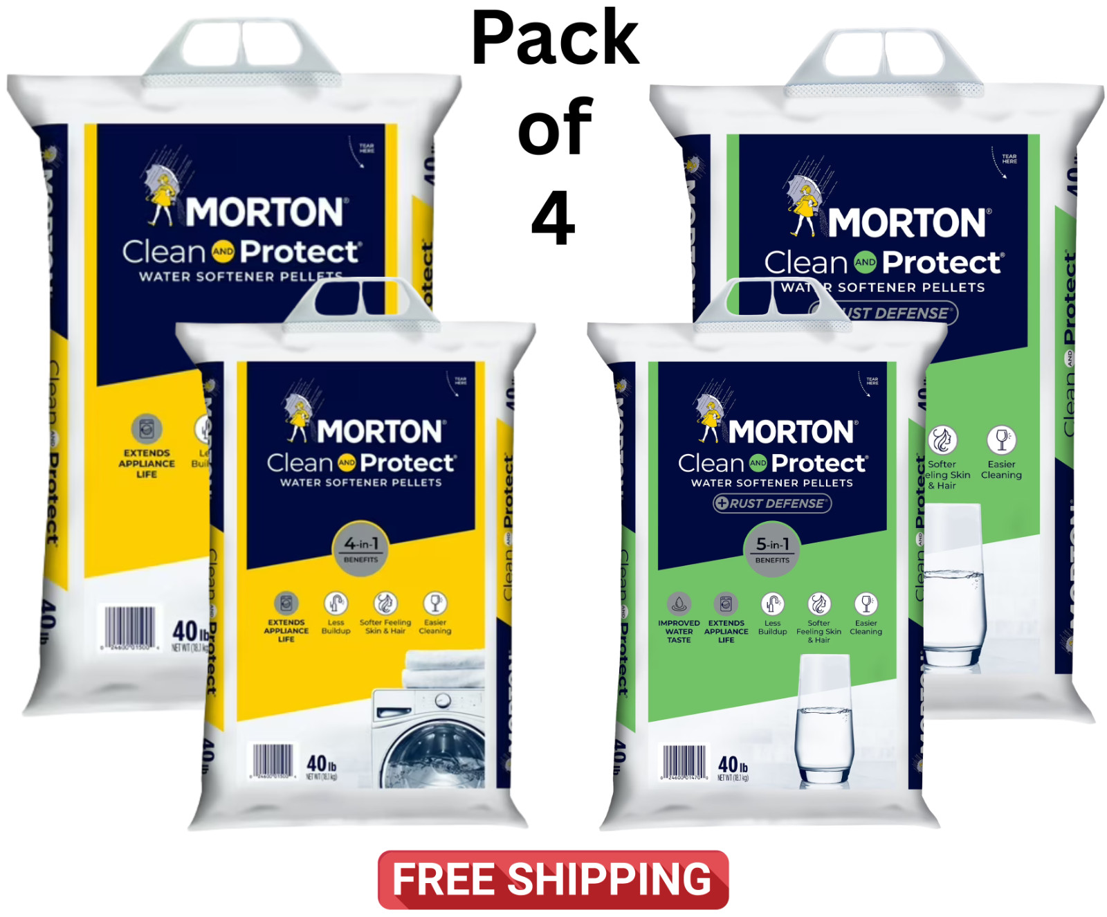Bundle Pack-Morton Salt Clean and Protect Water Softener Salt Pellets, 160 lb.