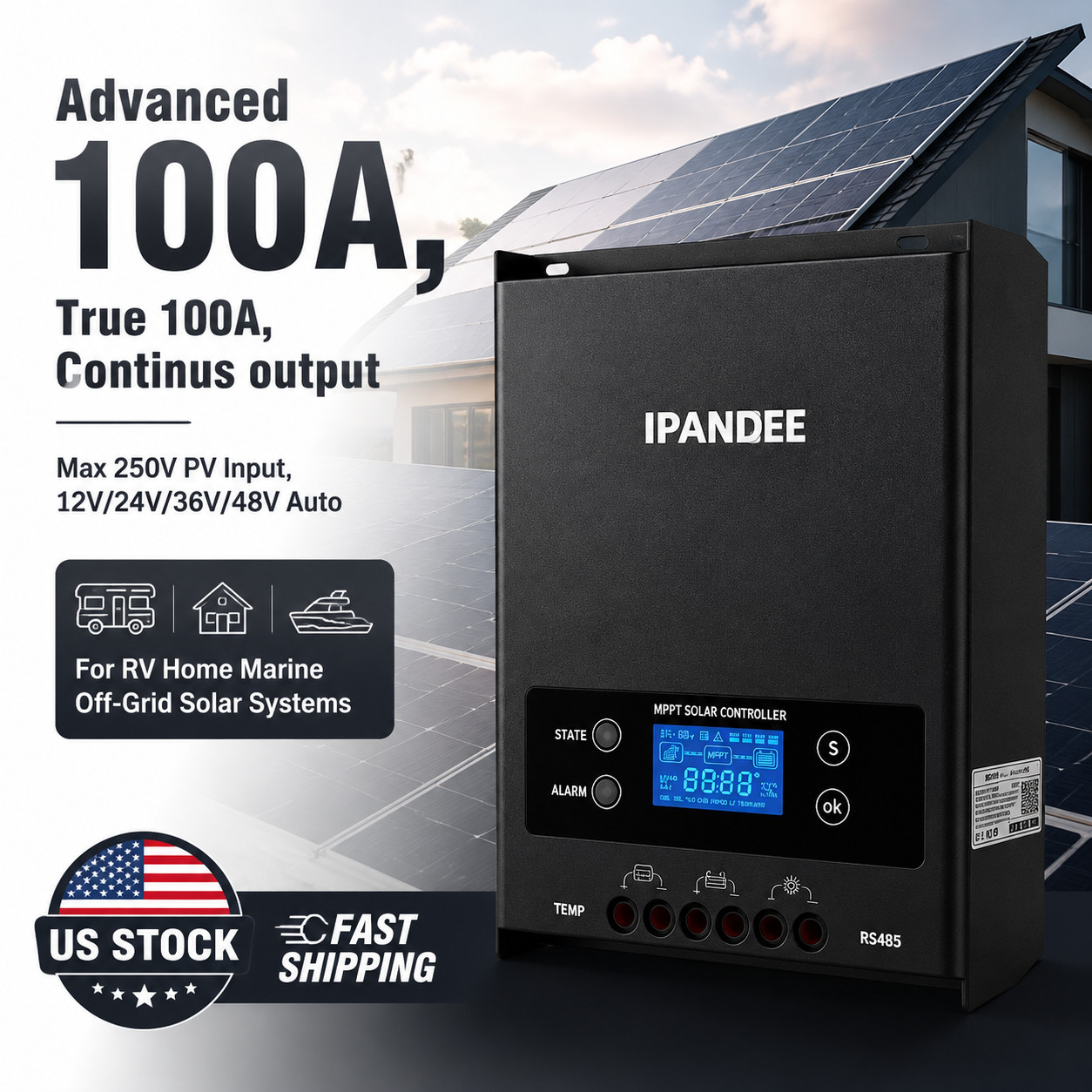 5200W 100A MPPT Solar Charge Controller 12V/24V/36V/48V LCD Battery PV Regulator