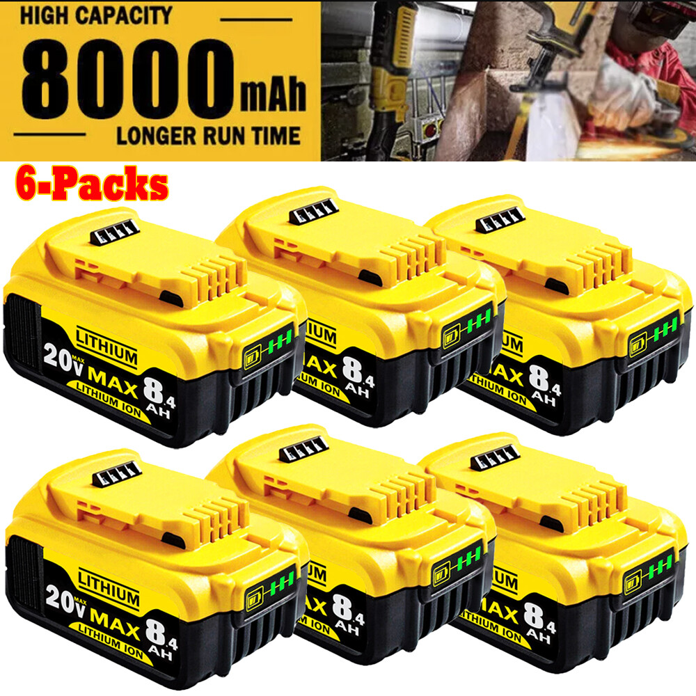 6 Pack For DeWalt 20V 20 Volt Max XR 8.0AH Lithium Ion Battery DCB206-2 DCB205-2