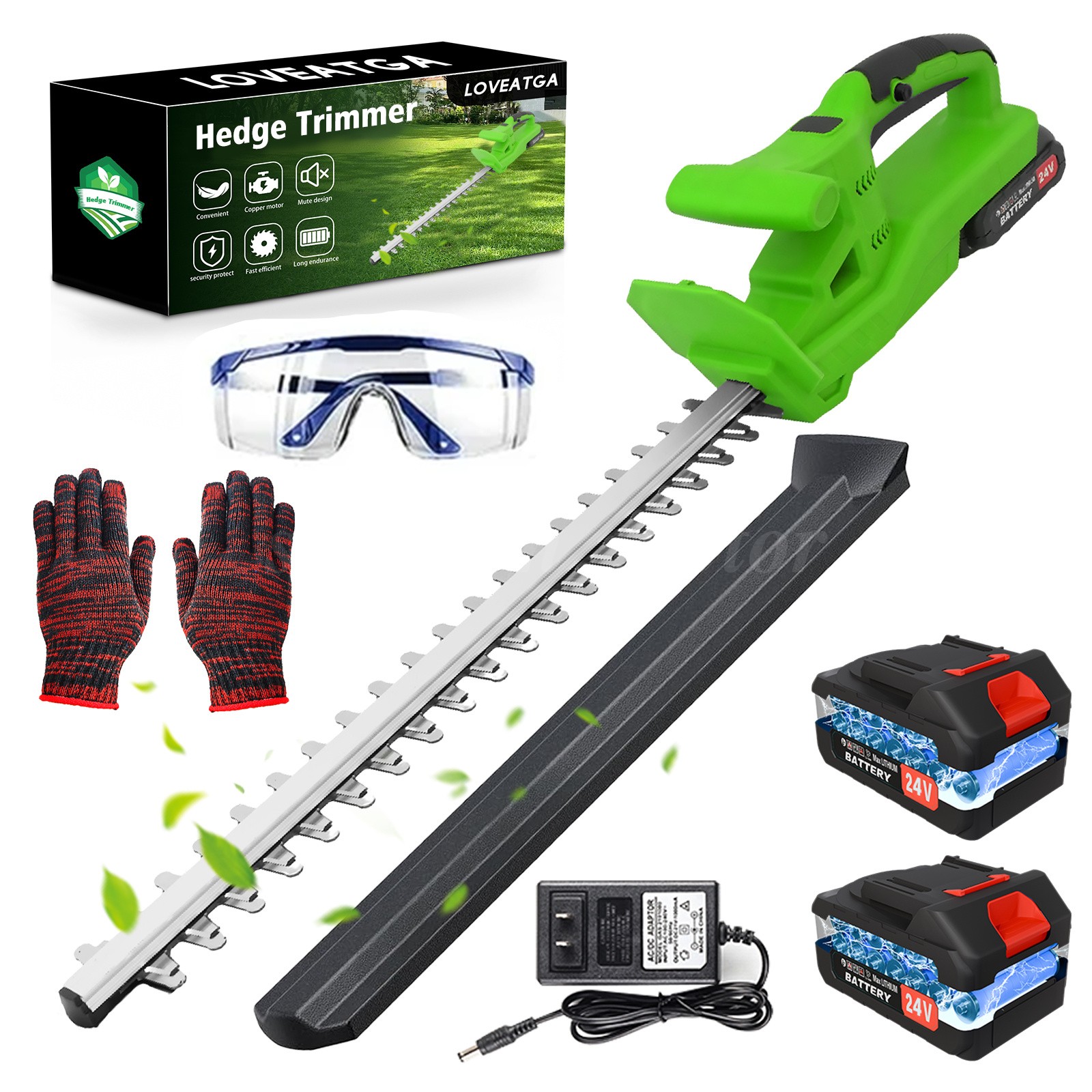 20” Electric Hedge Trimmer Cordless Power Hedge Trimmer with 2Batteries&Charger