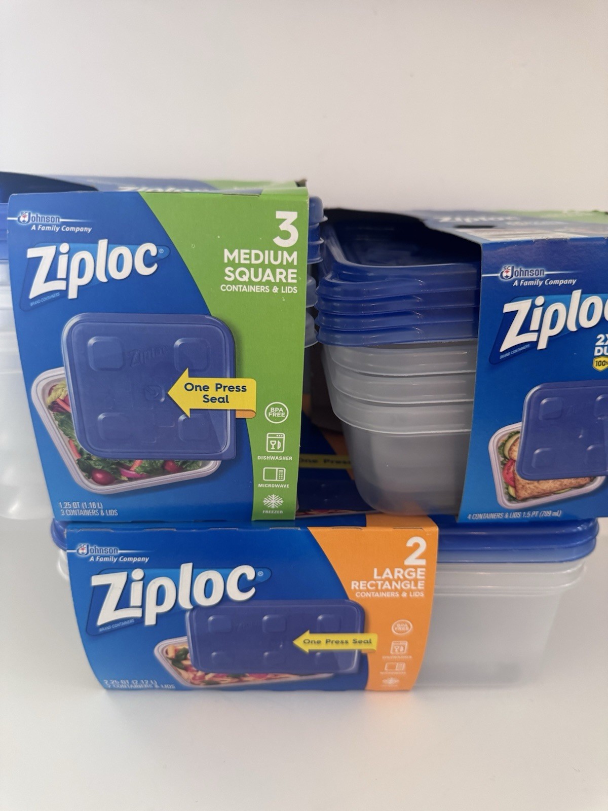 9 SETS Ziploc One Press Seal Large Rectangle/ Med Square/ Sm Square Containers