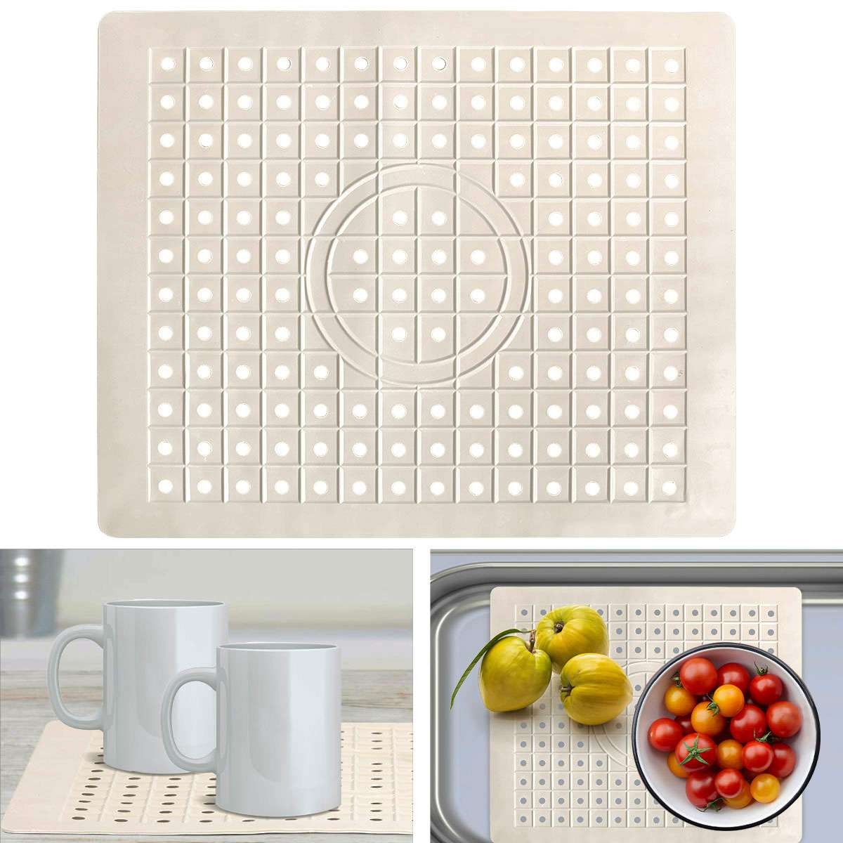 2 Pack Kitchen Sink Mat Drain Pad Protector 10″ x 12″ Non-Slip Rubber Durable