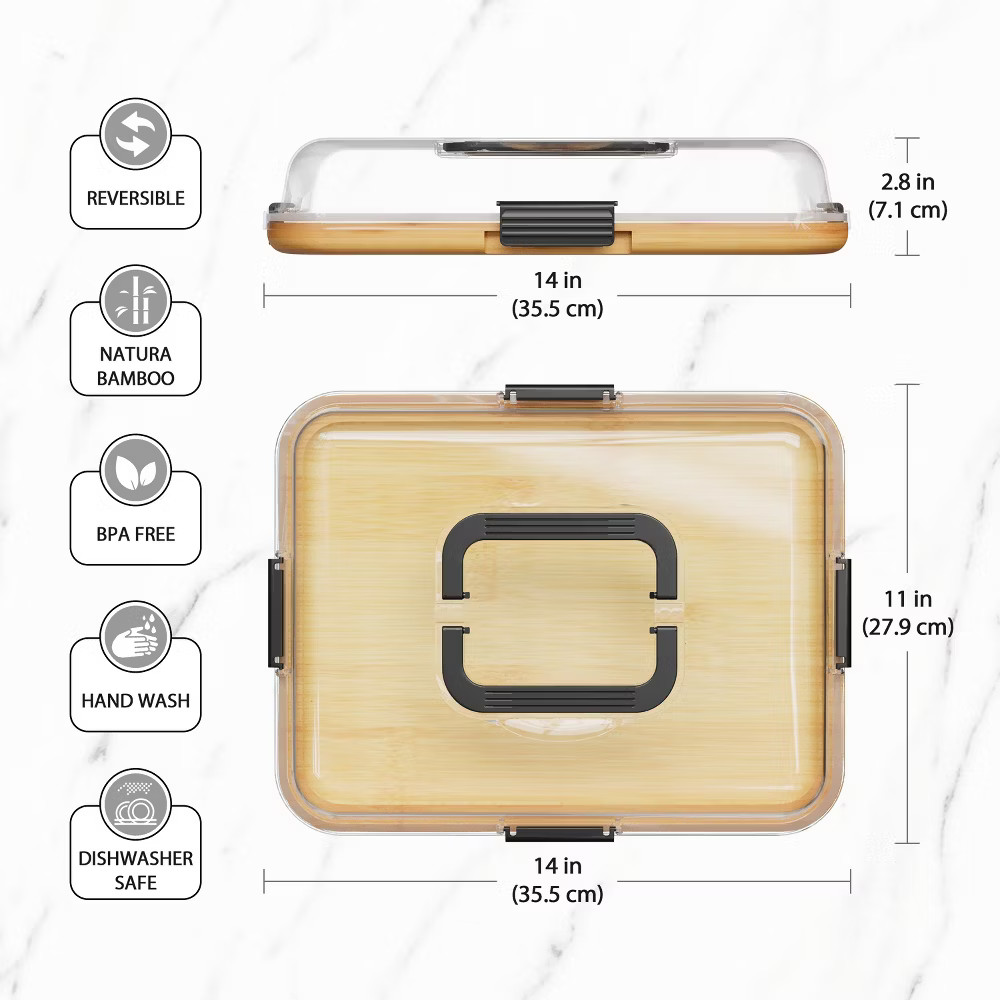 Charcuterie Board with Clear Lid, Bamboo Cheese Cutting Board with
