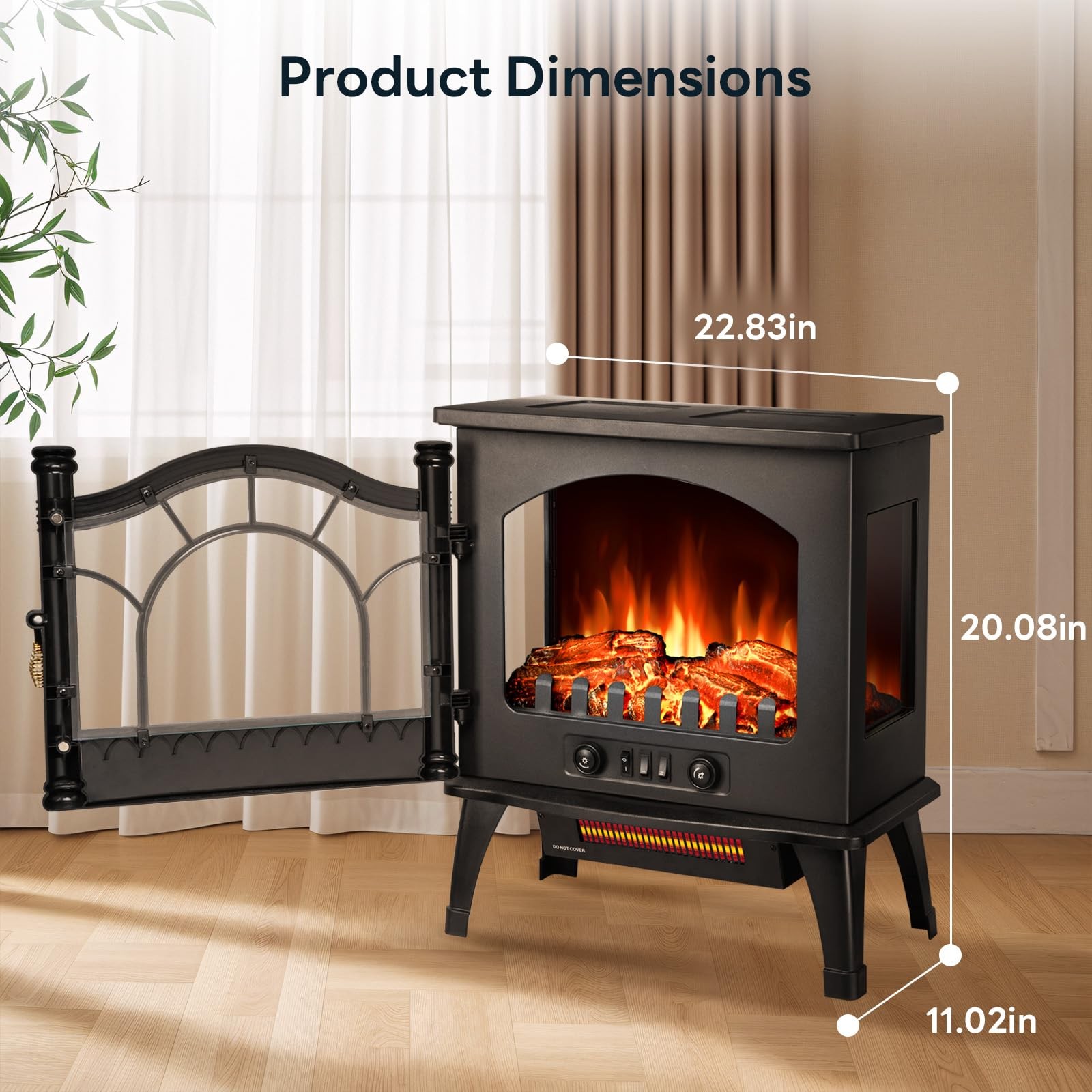 ZAFRO Freestanding Electric Fireplace Stove with Realistic Flame, 5100 BTU