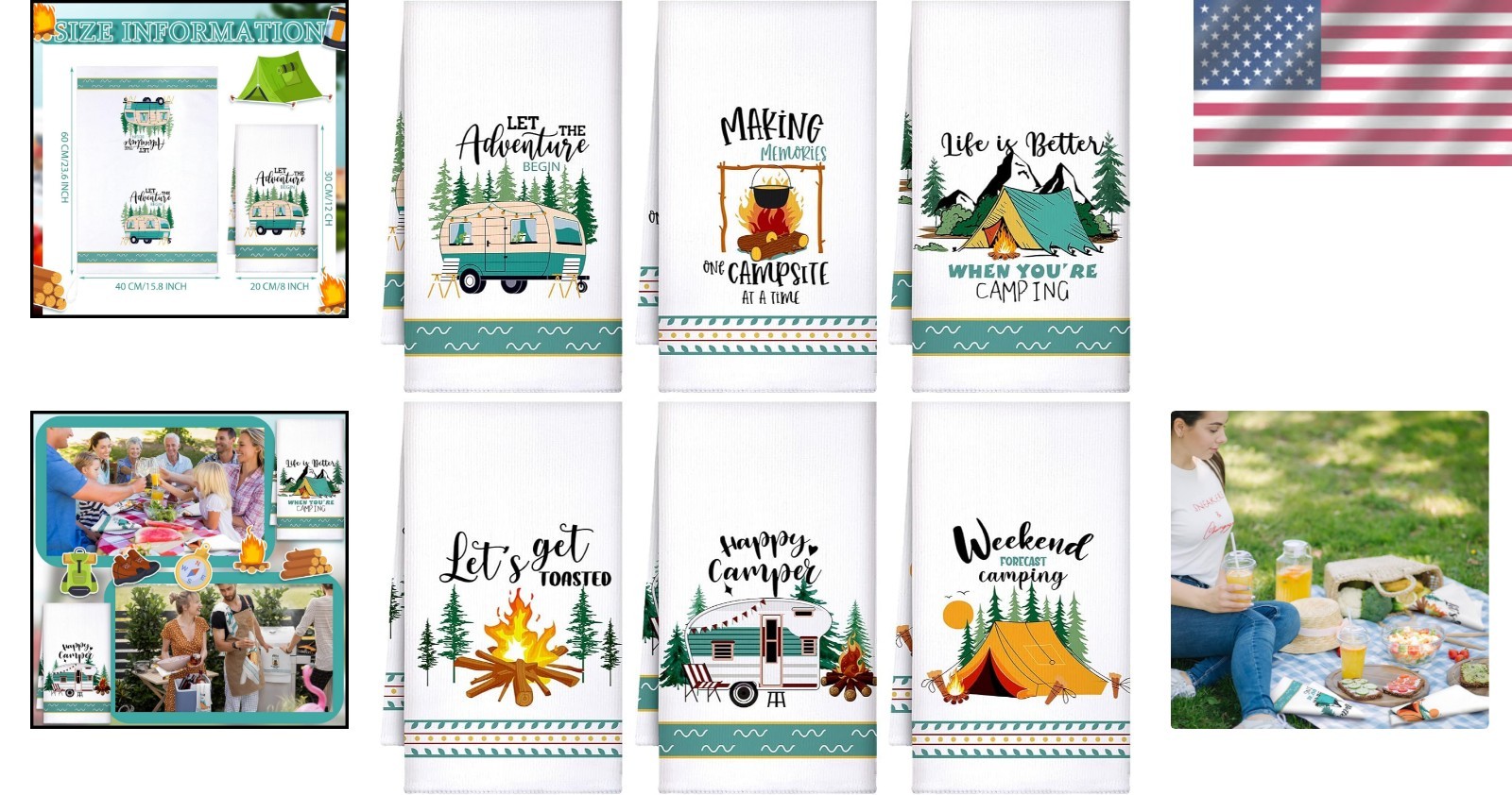 Camping Kitchen Towels Set 6 Pack Microfiber Absorbent Dishcloths for Campers