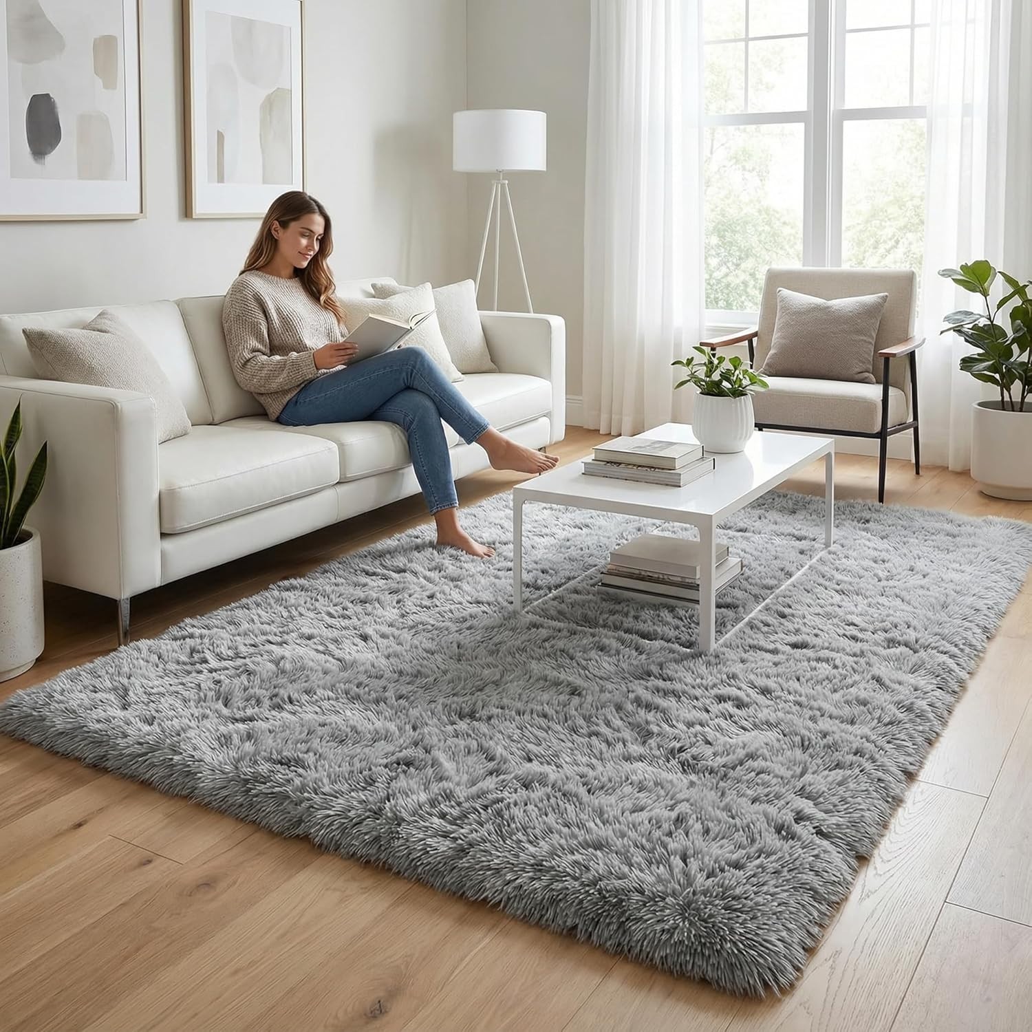 Soft and Cozy 5′ x 8′ Fluffy Area Rug – Stylish Modern Grey Decor for Any Room