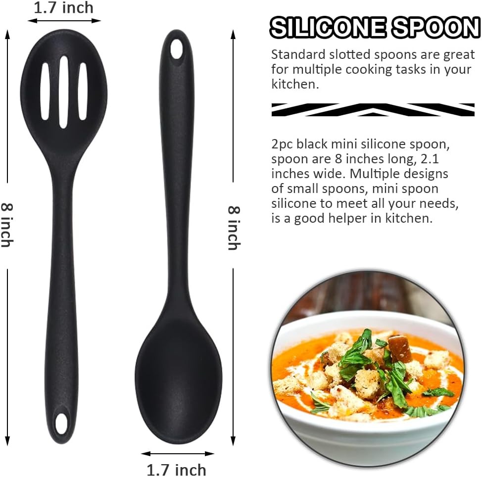 Small Silicone Spoon 4PCS, 8 Inch Mini Spoons Easy to Clean, Reusable Small
