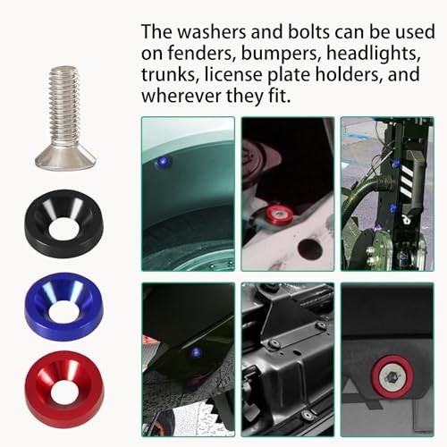 Bumper Fender Washers M6x20mm with Bolts, Engine Bay Dress Up 30 Pcs 30 Black