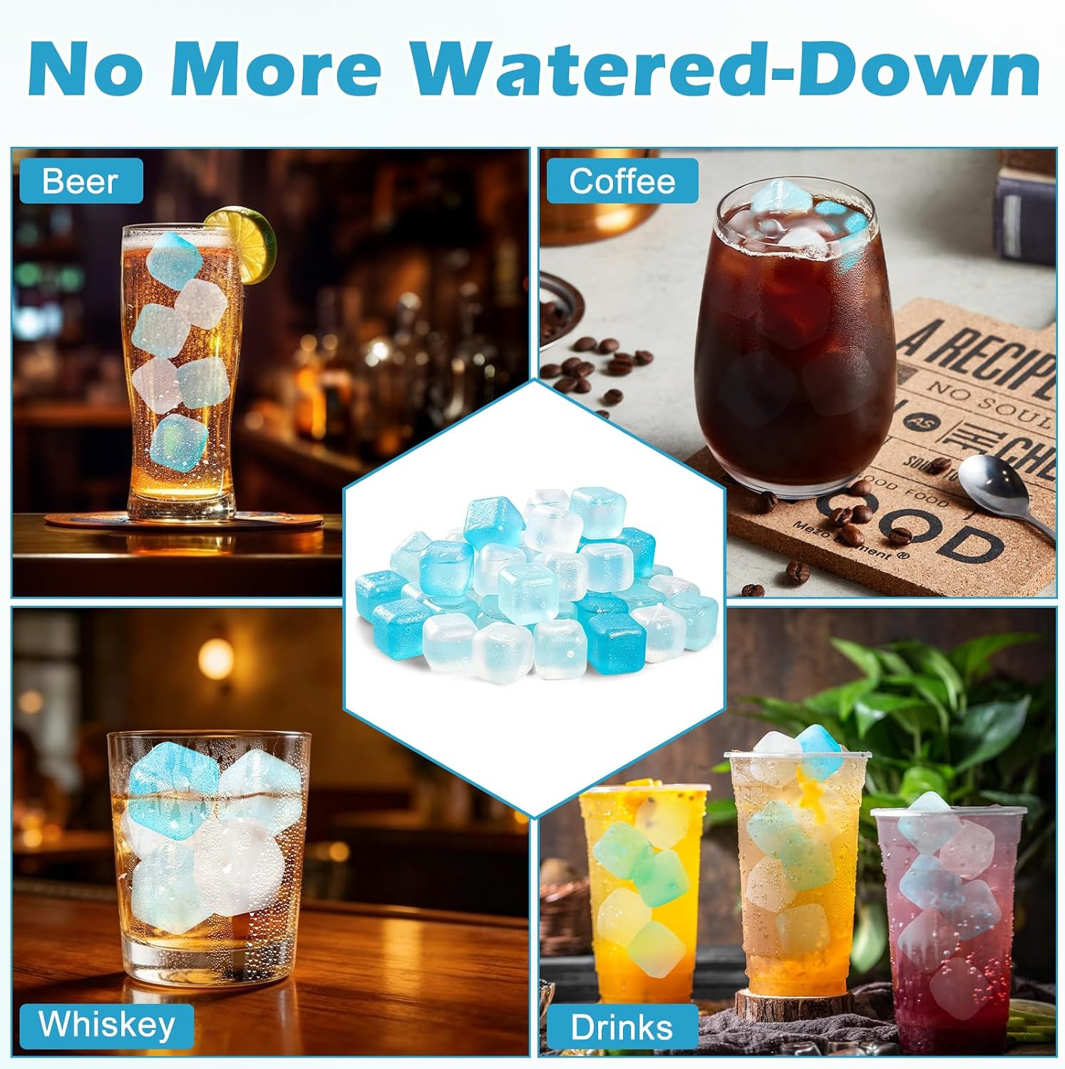 100 Pack Reusable Ice Cubes with Storage Box, Refreezable Plastic Ice Cubes for