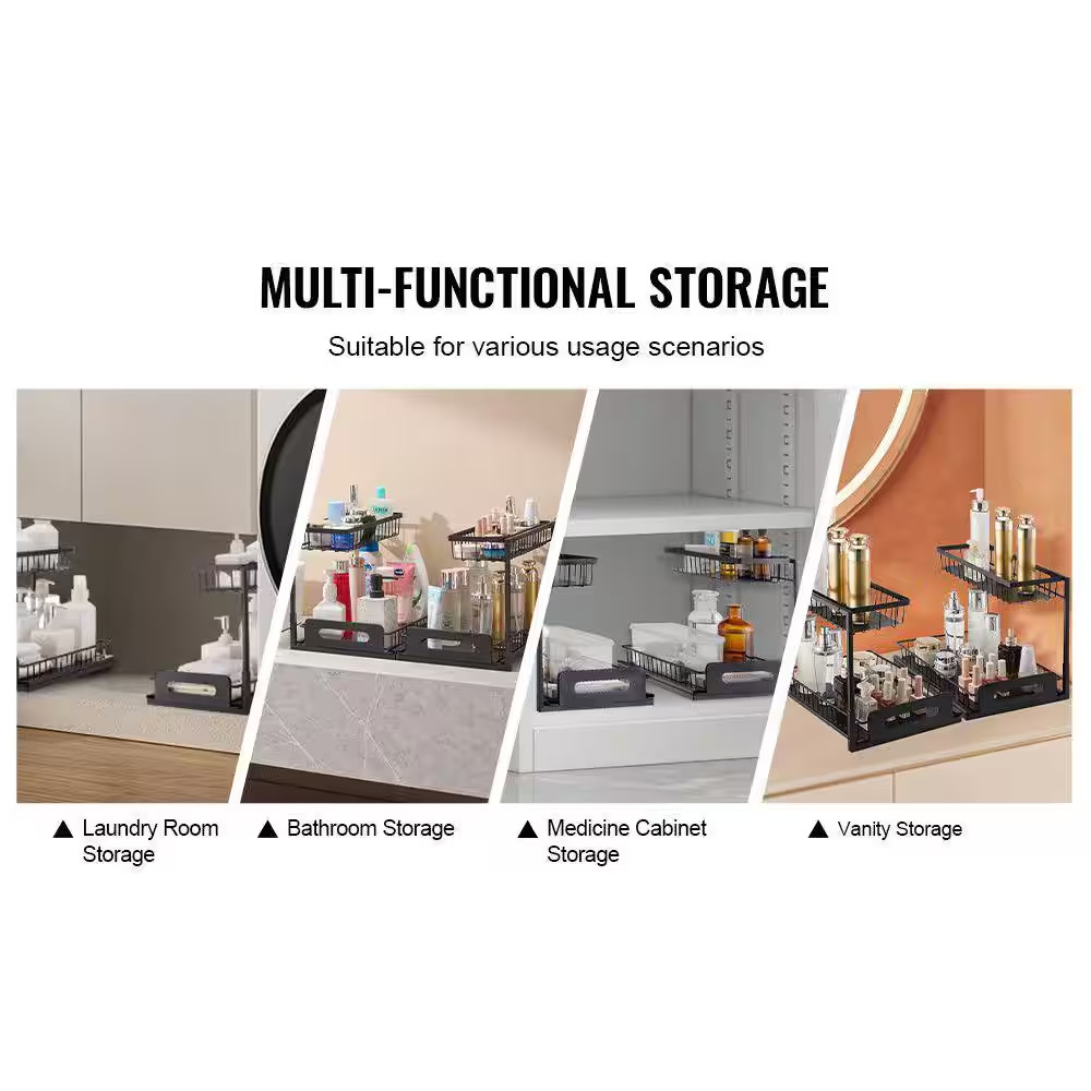 2-Piece 2-Tier Wire Pull-Out Cabinet Organizer – 10.7 In. X 14.2 In. under Sink