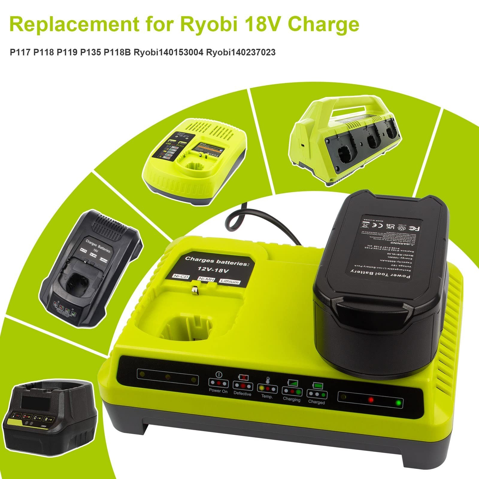 2 Ports P117 Replacement Ryobi Dual Charger for Ryobi 18v Battery ONE+ P117 P…
