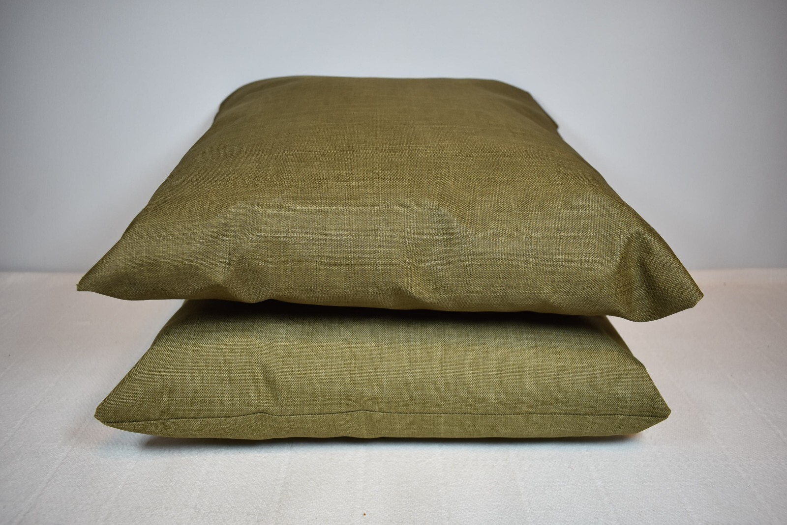 HANDCRAFTED Square Olive Green, Shiny Canvas Decorative Pillows (Set of 2)