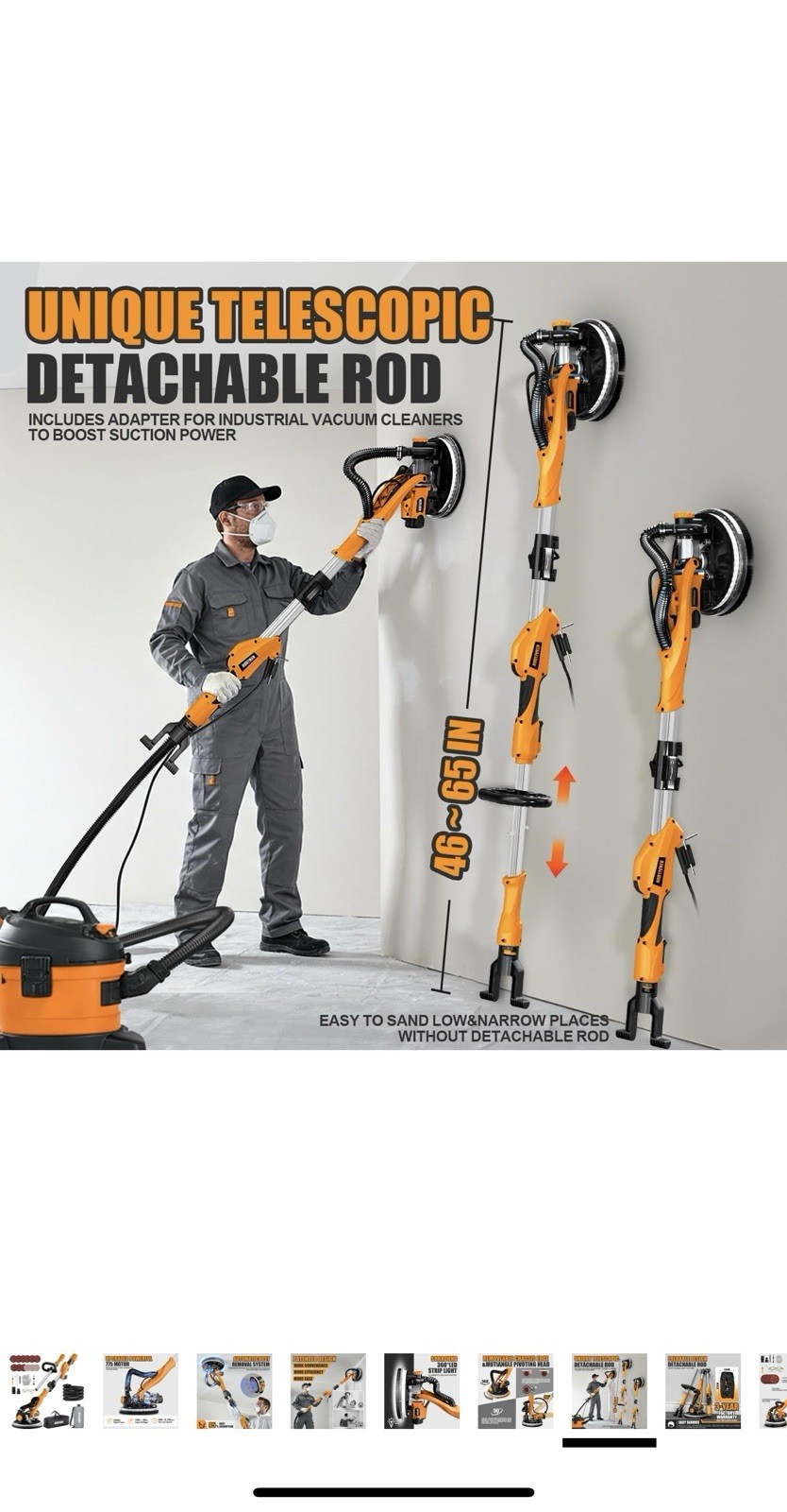 Drywall Sander, 1050W Electric Drywall Sander with Vacuum Dust Collection, 7 …