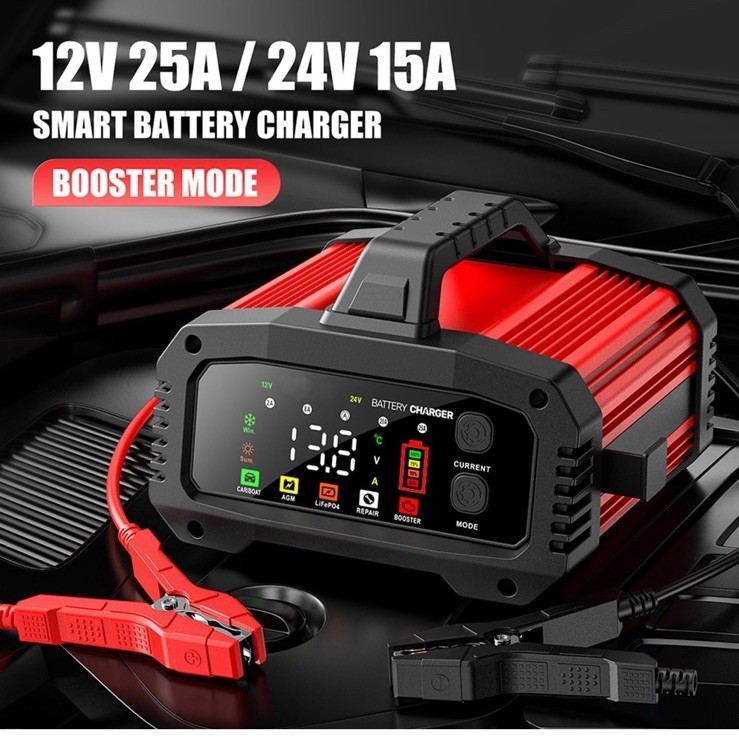 Fully Automatic Battery Charger, 25A 2/8/20/25 Amp 12V/24V LiFePO4 Lead Acid