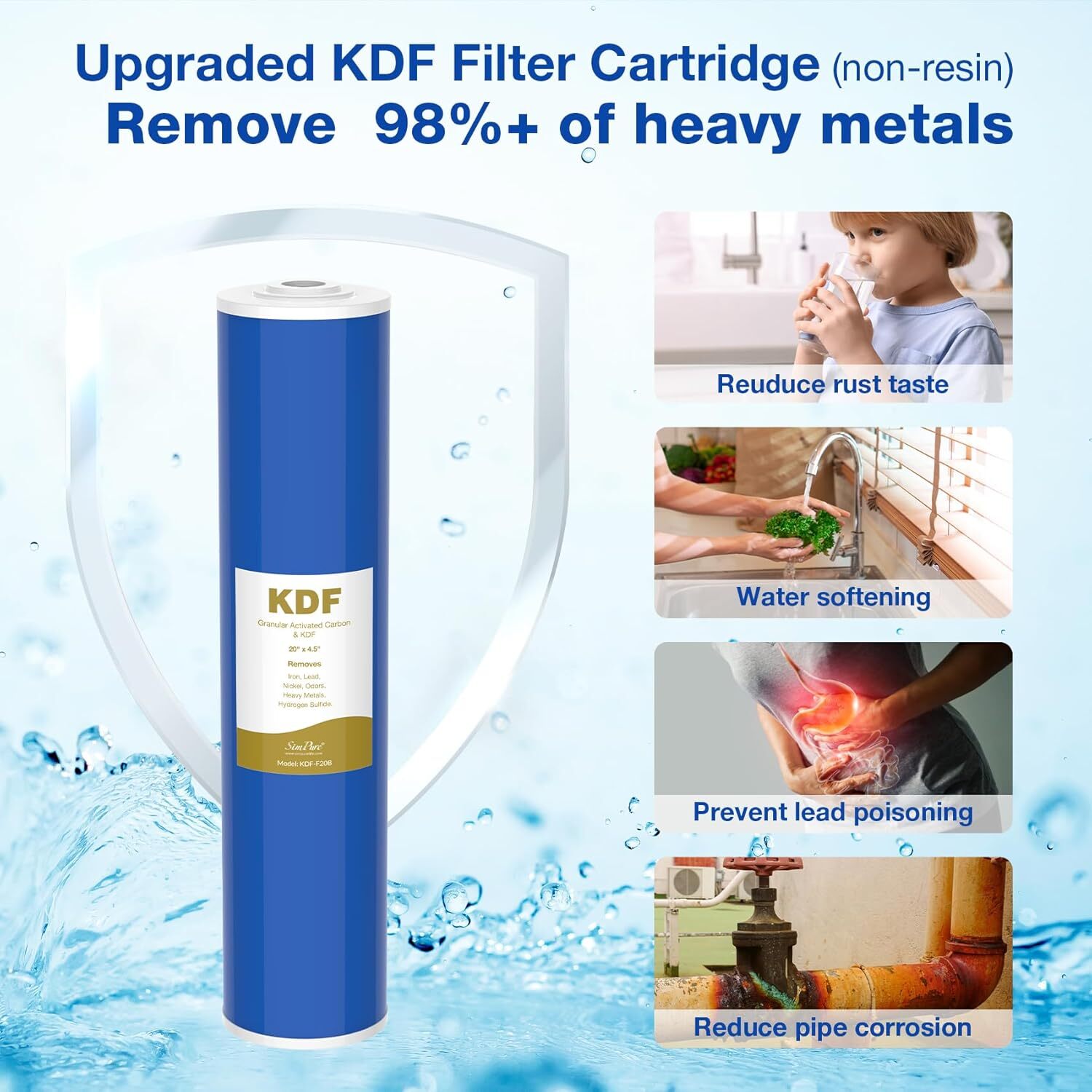 3-Stage KDF Whole House Water Filter System 20″ with Spin Down Sediment Filter