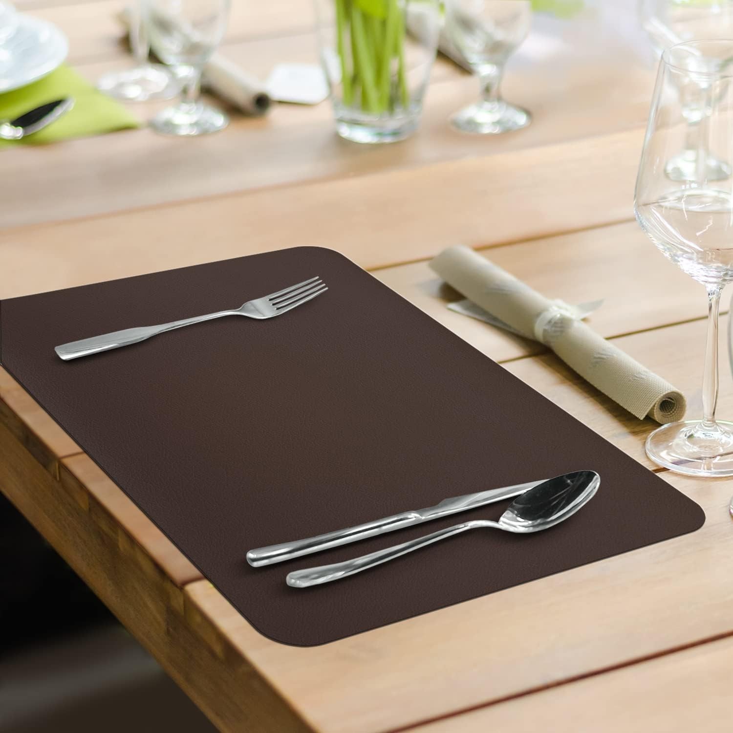 Black/Brown Reversible Faux Leather Flexible Placemat 4 Pack Easy to Clean