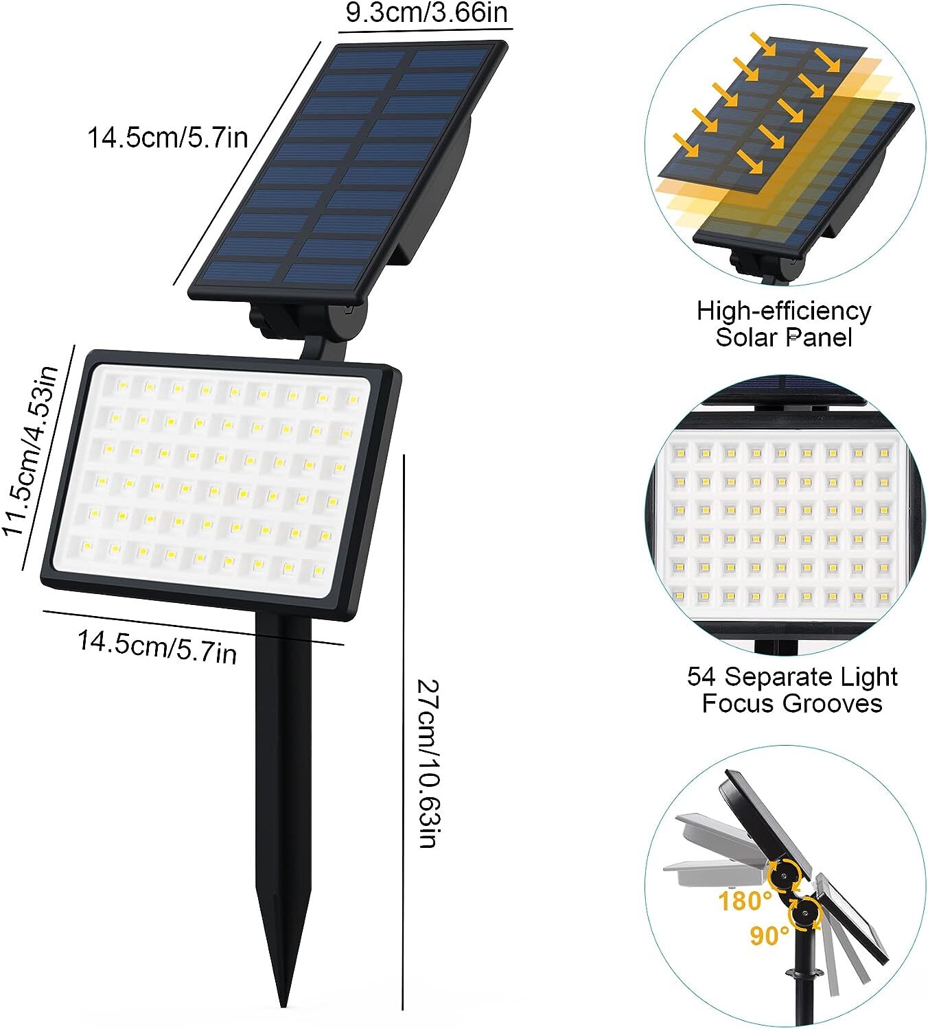 T-SUN Solar 54LED Spot Lights Landscape Outdoor Garden Pathway Waterproof Lamp