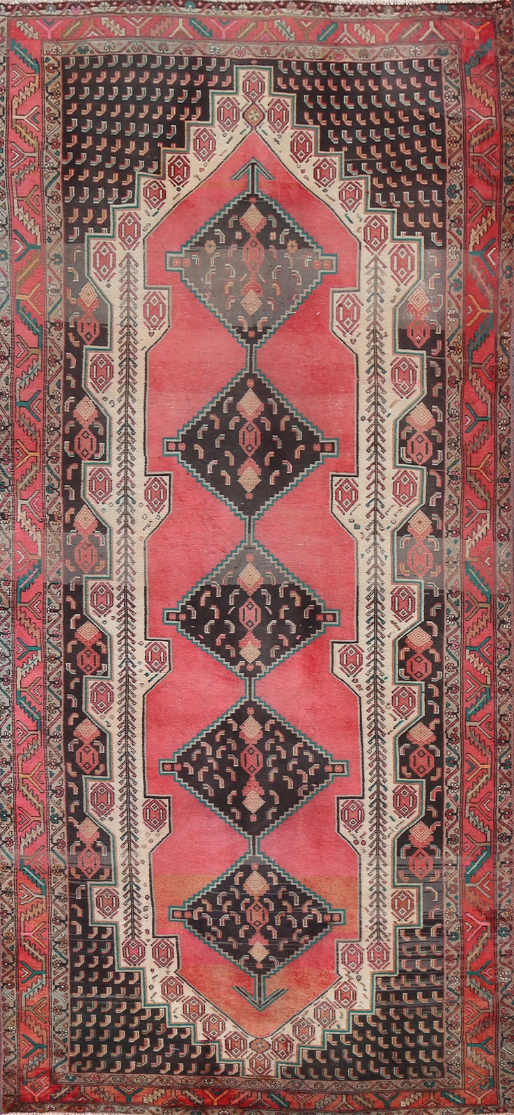 Vintage Pink Traditional Area Rug 5×11 Hand-knotted Wool Geometric for Any Room