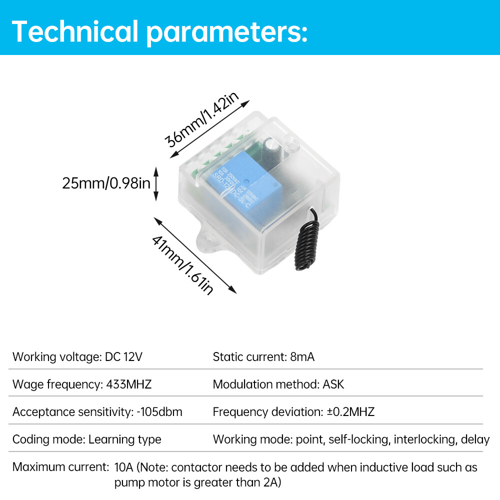 433Mhz Universal Wireless Remote Control Switch With Relay Receiver Module DC12V