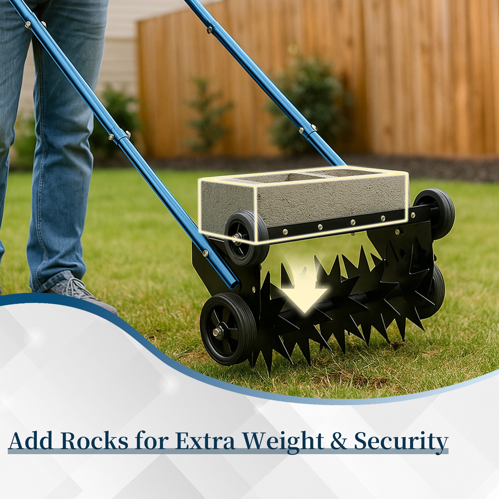 19in Push Spike Aerator, Heavy Duty Rolling Lawn Aerator,with U-shaped Handle