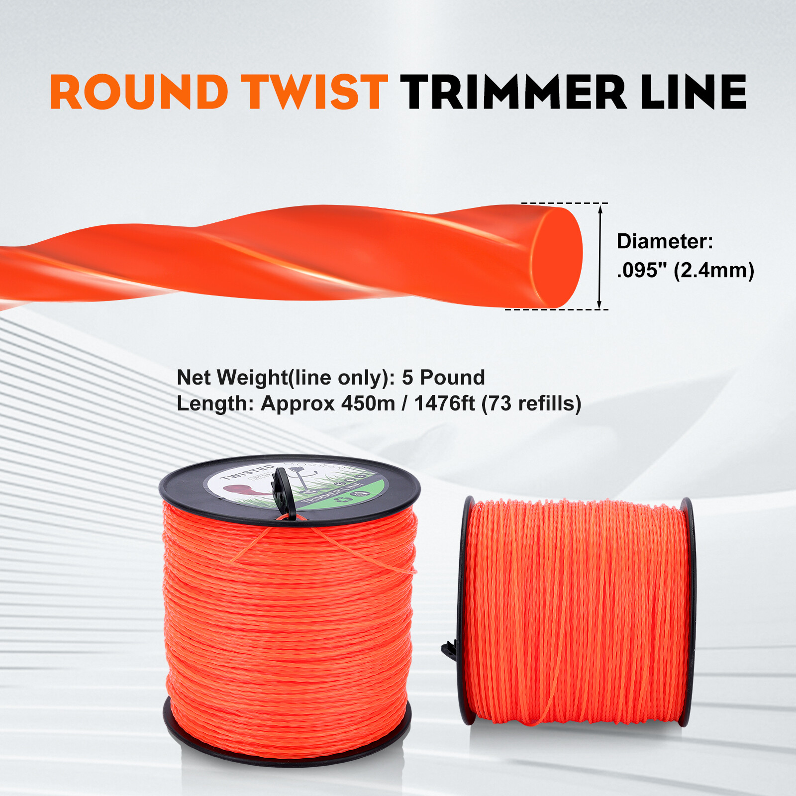 5LB .095″ Weed Eater String , Commercial Grade Round Twist Nylon Trimmer Line