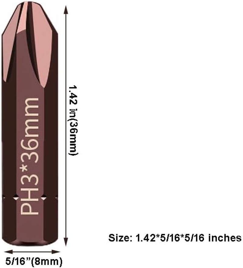 8 Pcs PH3 Screwdriver Bits with 5/16 Hex Shank 36Mm S2 Alloy Steel Impact Bits