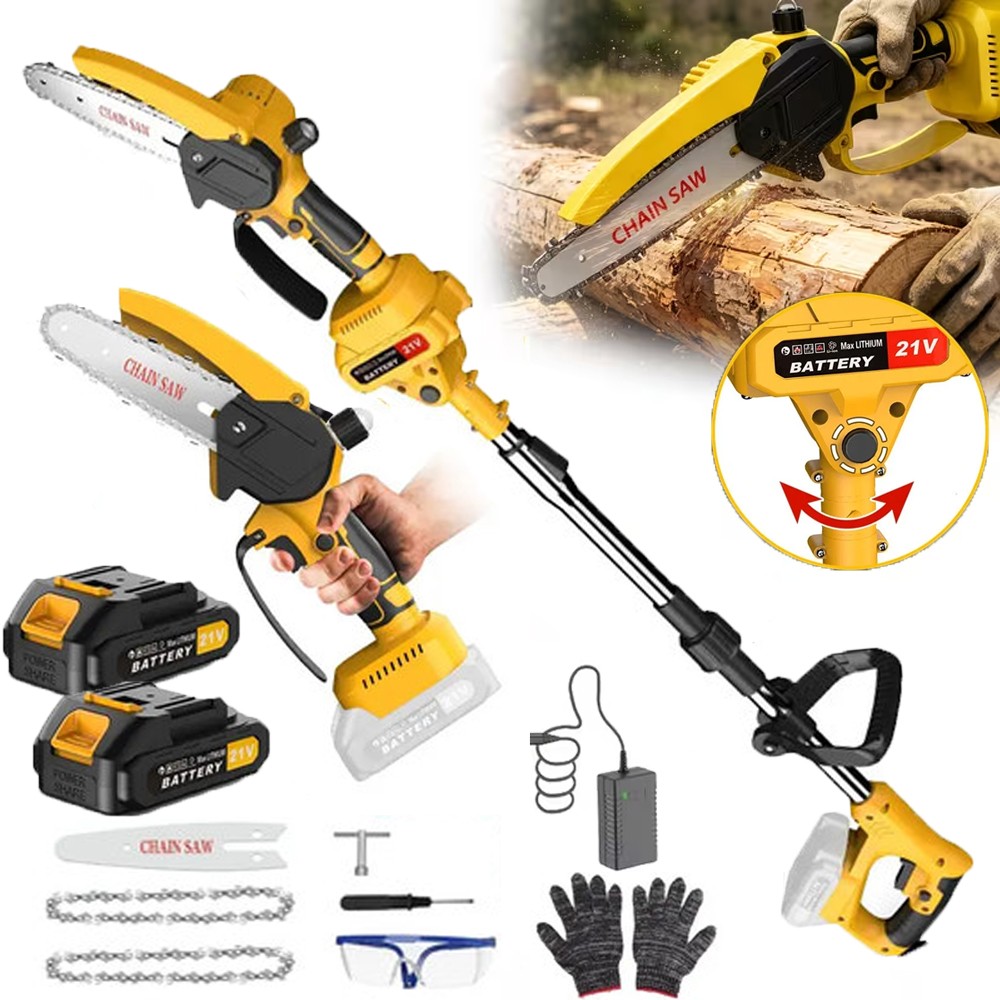 2 in1 Cordless Pole Saw Brushless Mini Chainsaw for Tree Trimming w/ 2 Batteries