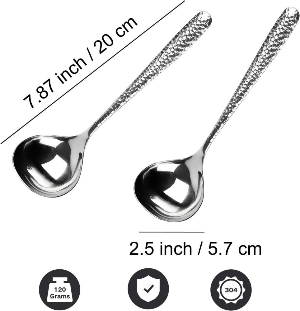2 Pack Deep Round Soup Spoons 7.87″, 304 Stainless Steel Large for Dinner Guests