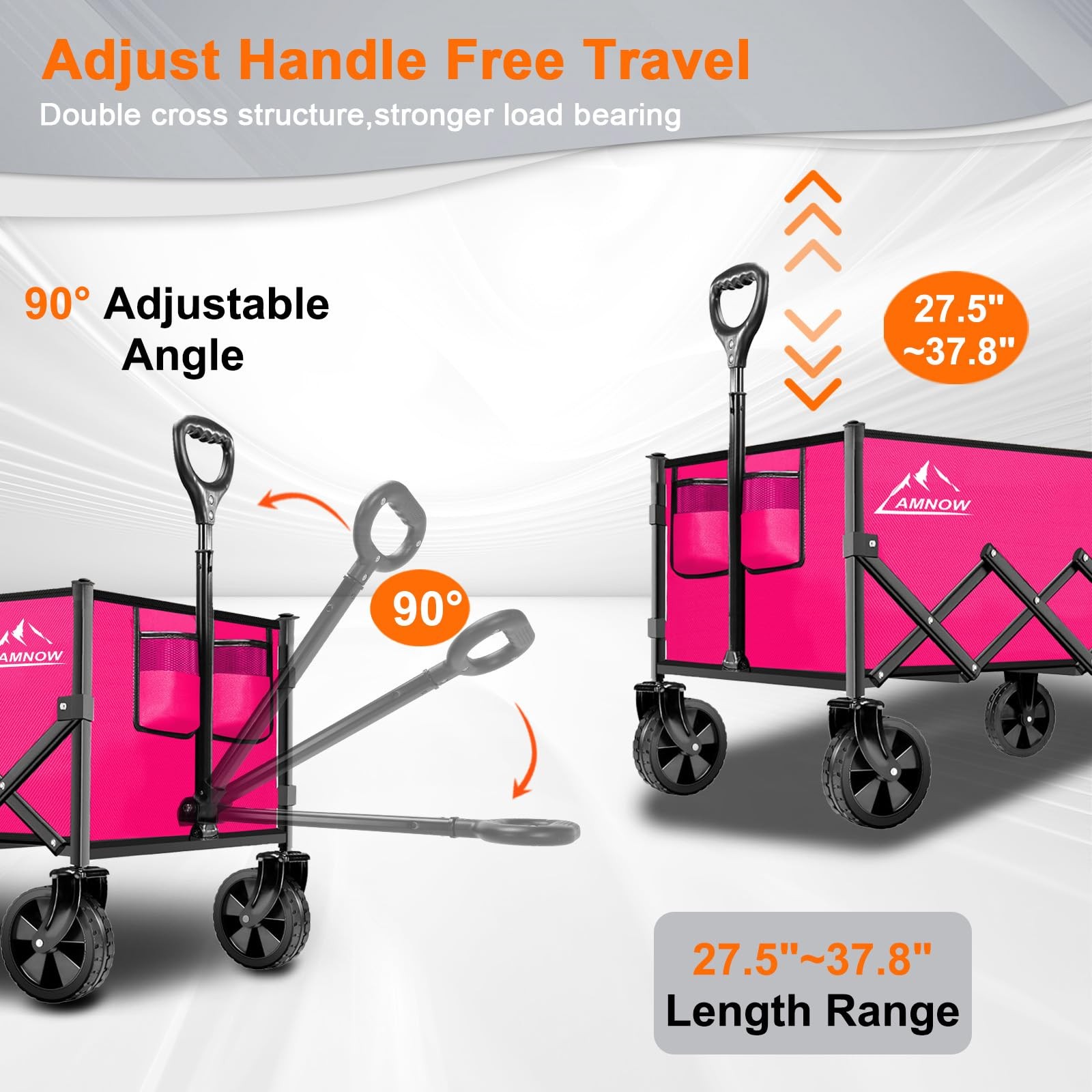 Folding Wagon Cart 350lbs Large Capacity All Terrain Wheels Rose