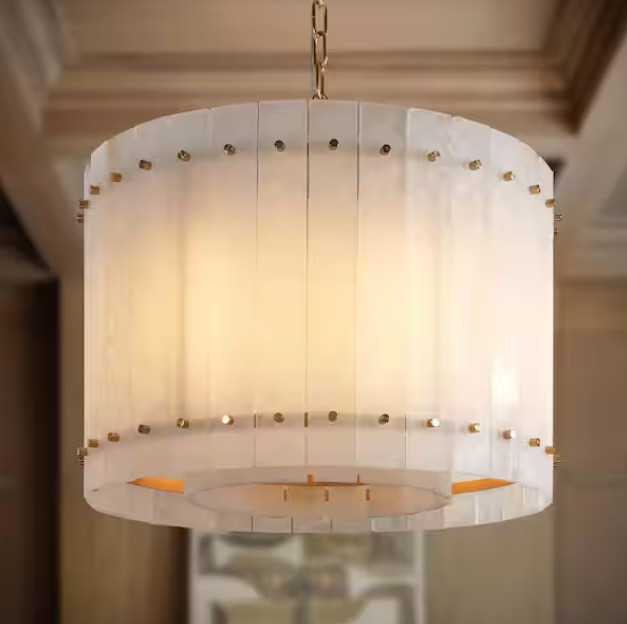 YUYI 22 in. 6-Light White Alabaster Chandelier, Modern Round Natural Marble Chan