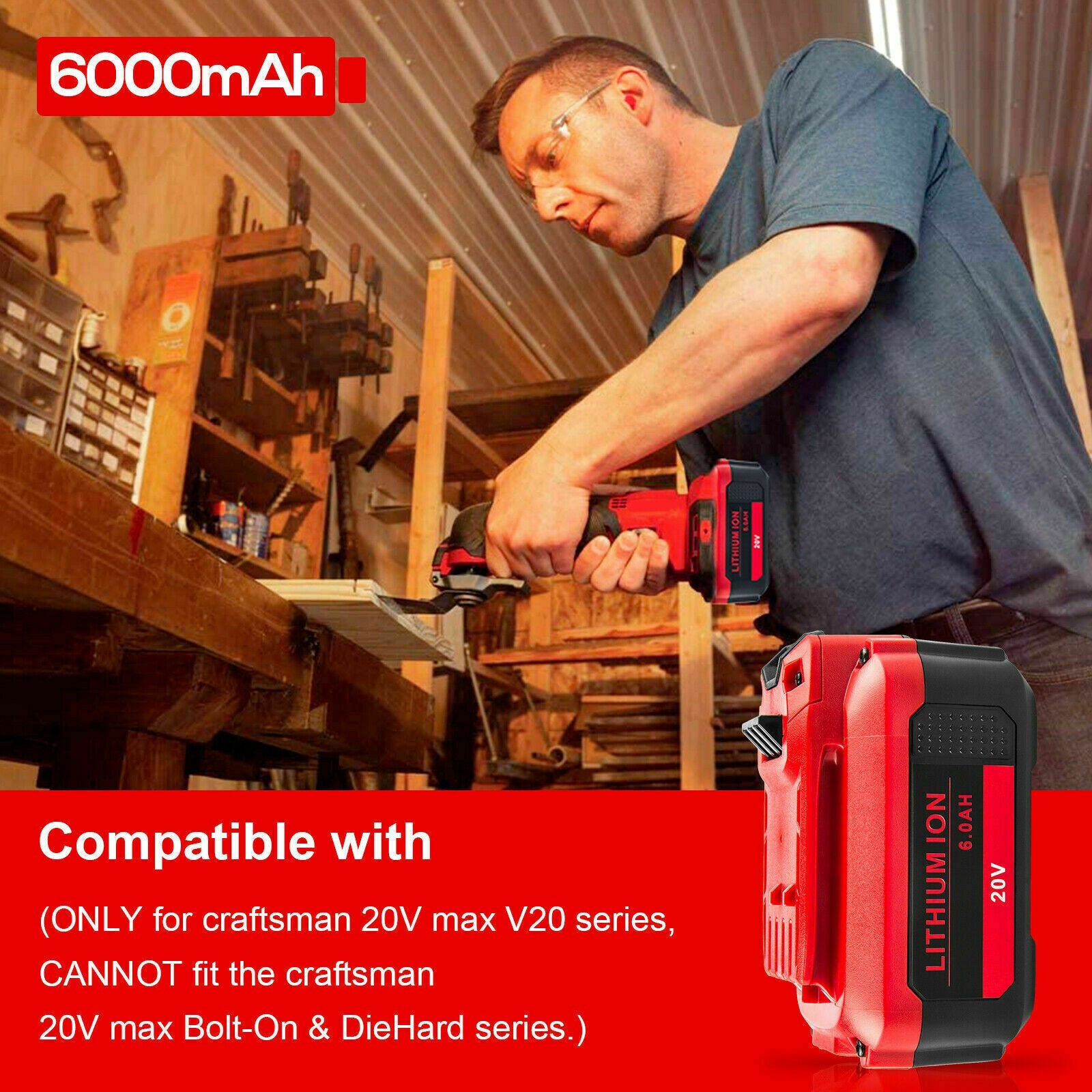 2Pack 20V 8.0Ah Battery for Craftsman CMCB205 CMCB204 CMCB206 CMCB202 CMCB201