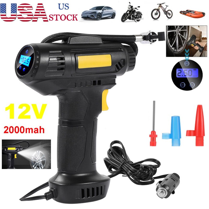 150PSI 12V Tire Fast Inflator Air Pump Compressor LED Light For Car Bike Motor