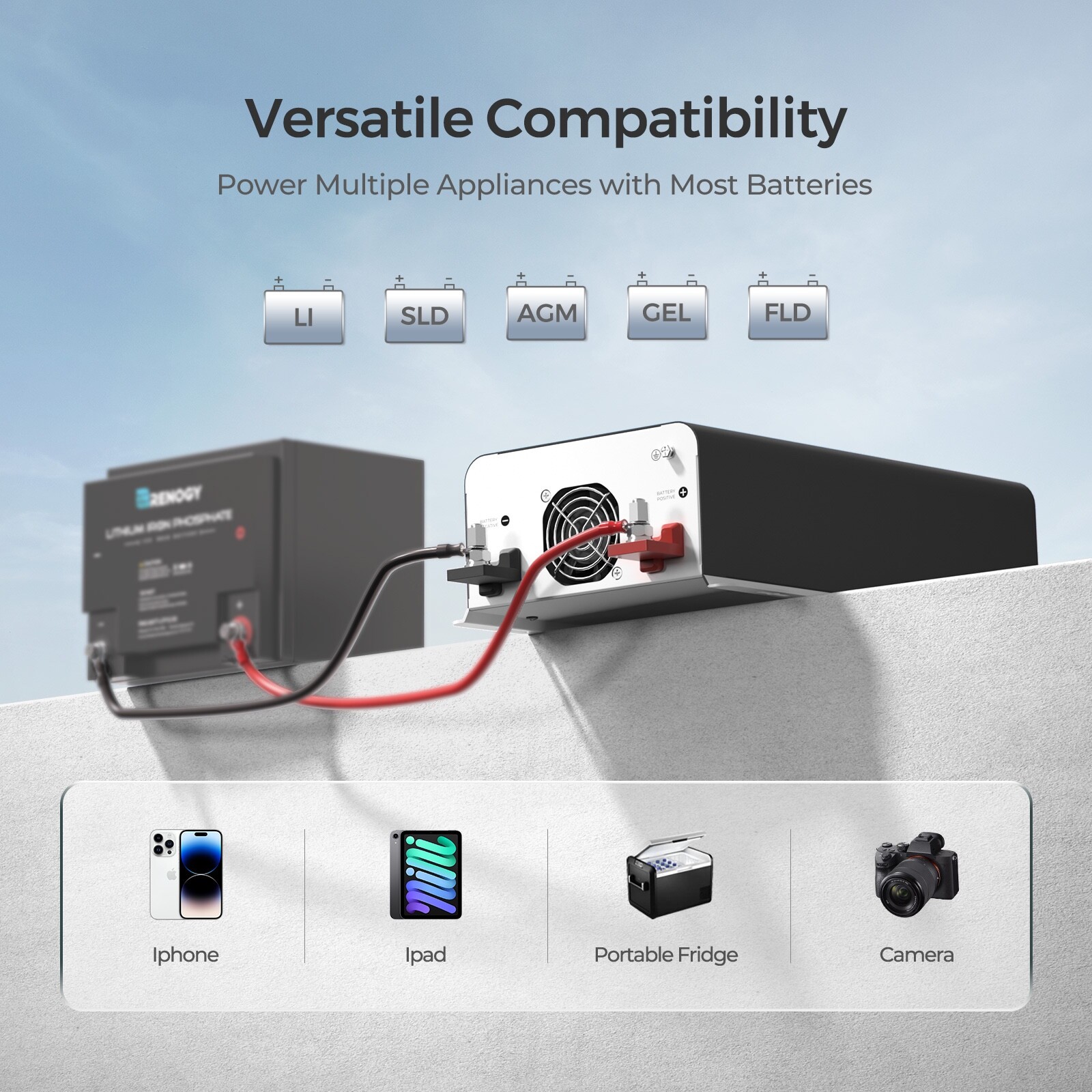 Renogy 1000W 12V Pure Sine Wave Inverter with UPS Transfer Switch and Built-in B