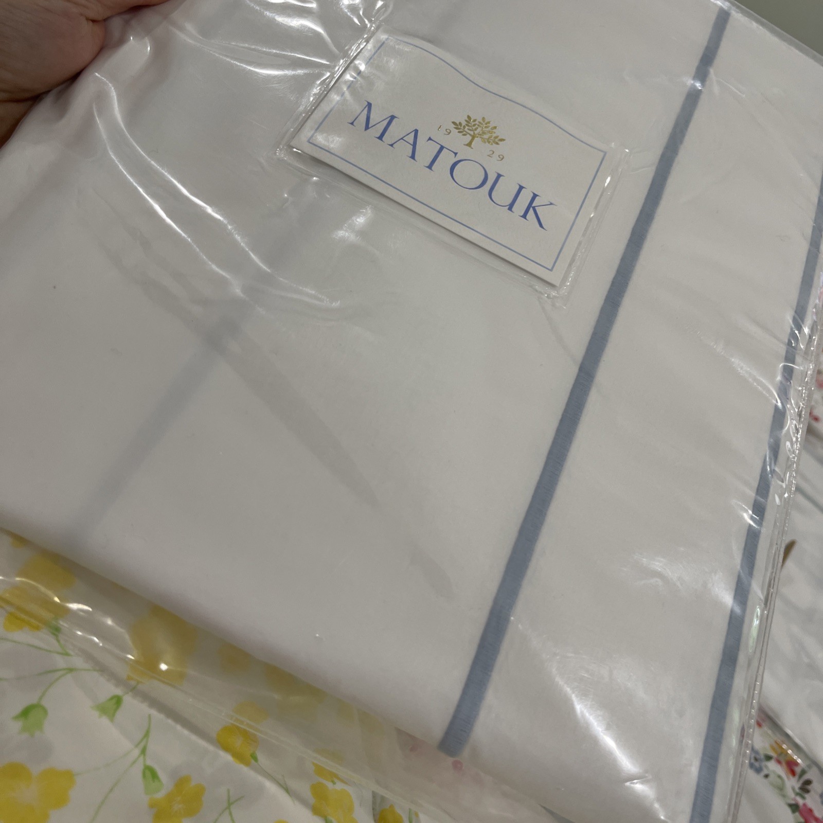 $261 Matouk Italy New 1pc Euro Sham Ansonia 500TC Percale White/Blue ONE