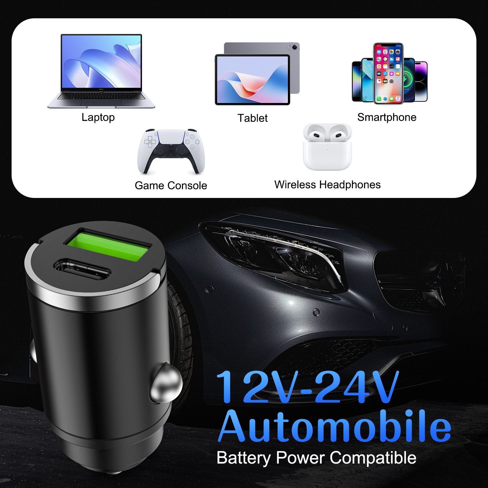 100W Super Fast Car Charger USB C PD QC 2-in1 Cigarette Lighter Temp Control