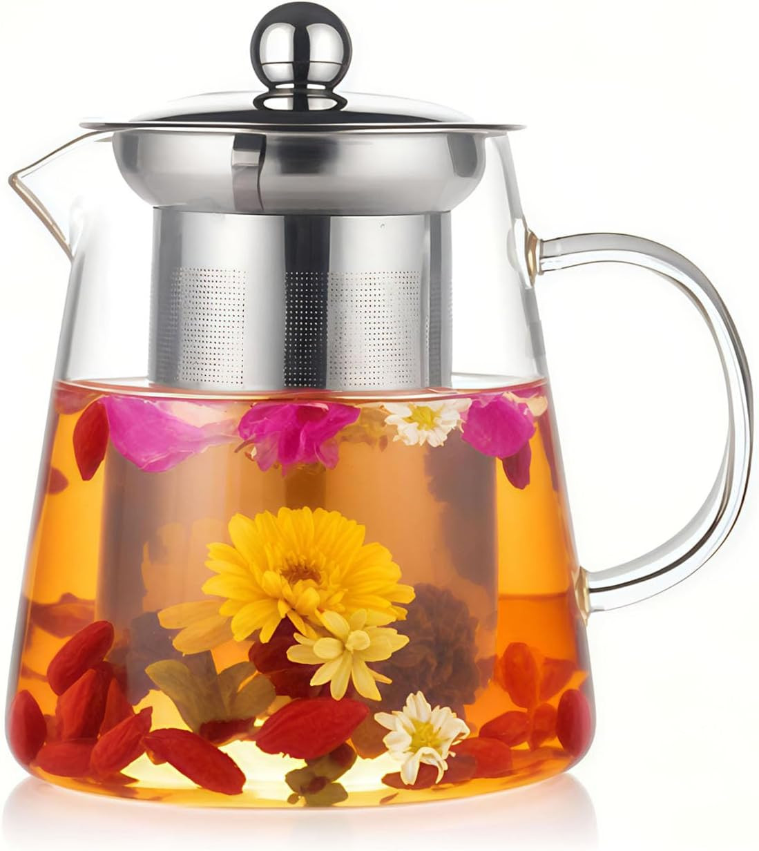 Glass Teapot with Stainless Steel Infuser, Borosilicate Tea Kettle, Clear Tea