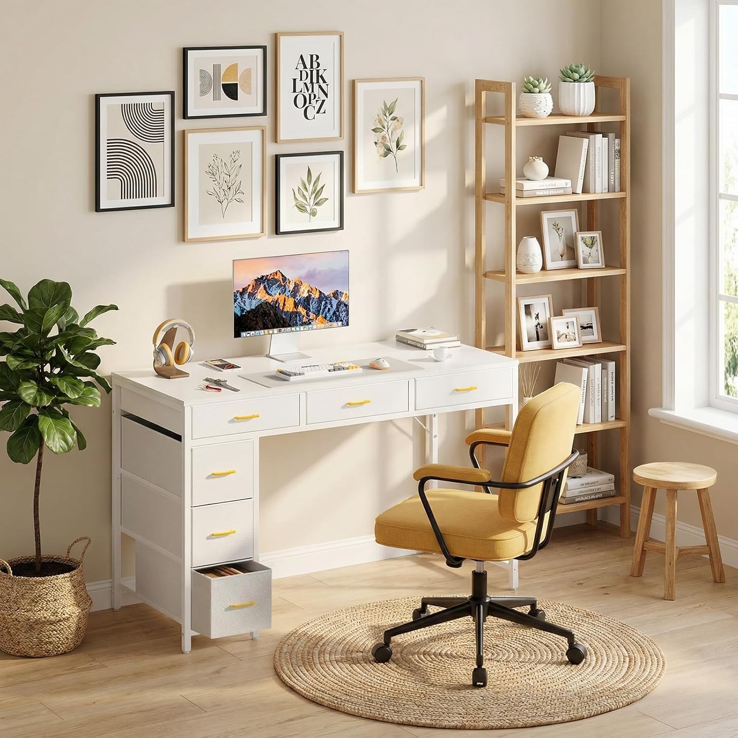 Computer Desk with 6 Drawers, Home Office Desk,Work Study Table for Bedroom