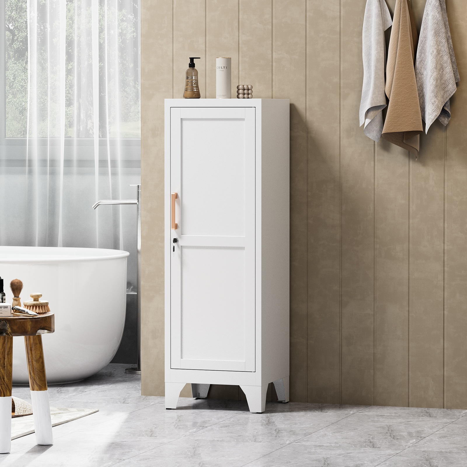 Kitchen Pantry Storage Cabinet, Lockable Metal Cabinet with Shelves Storage Unit