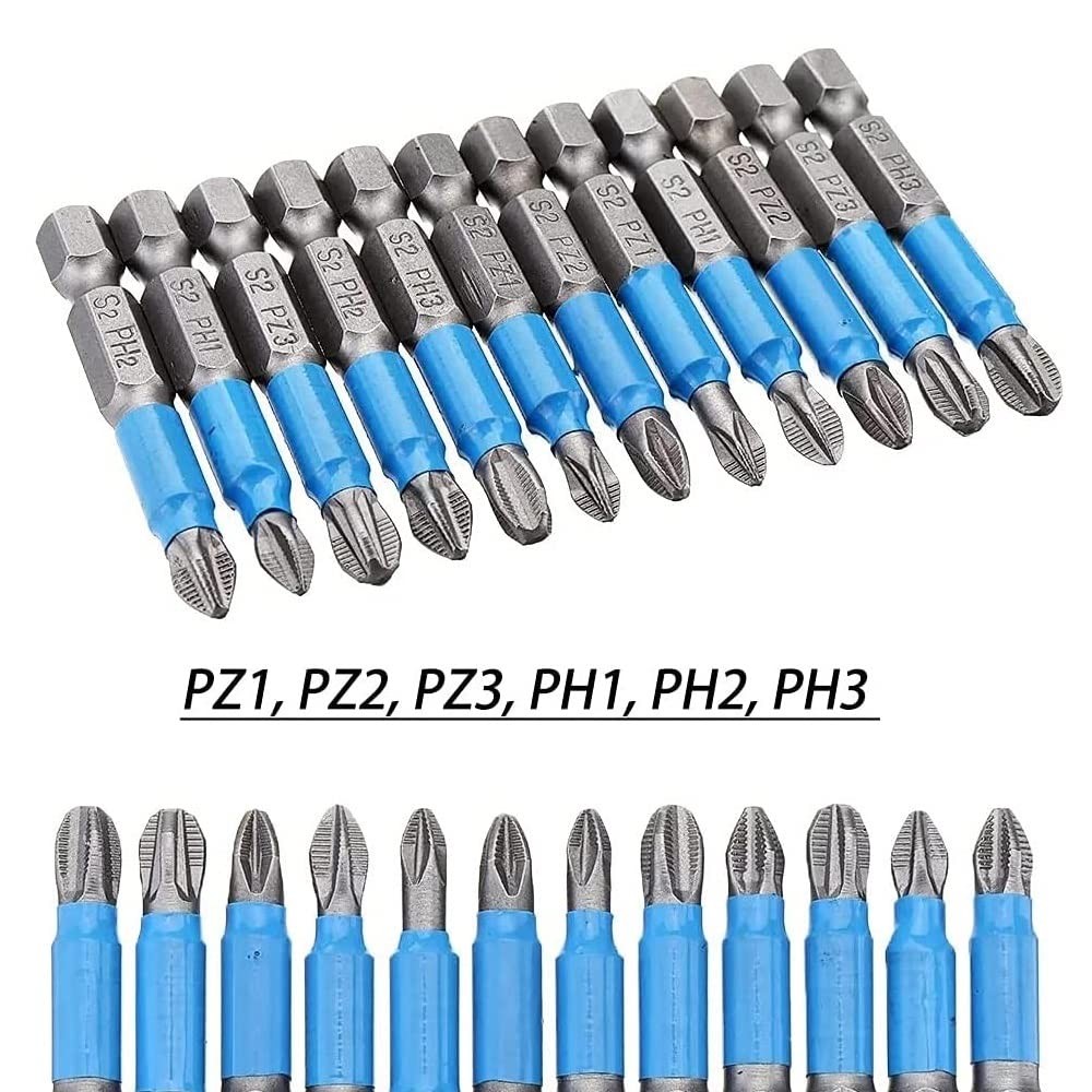 12 Pieces Magnetic Phillips Pozidriv Screwdriver Bit Set 1/4 Inch Hex Shank An