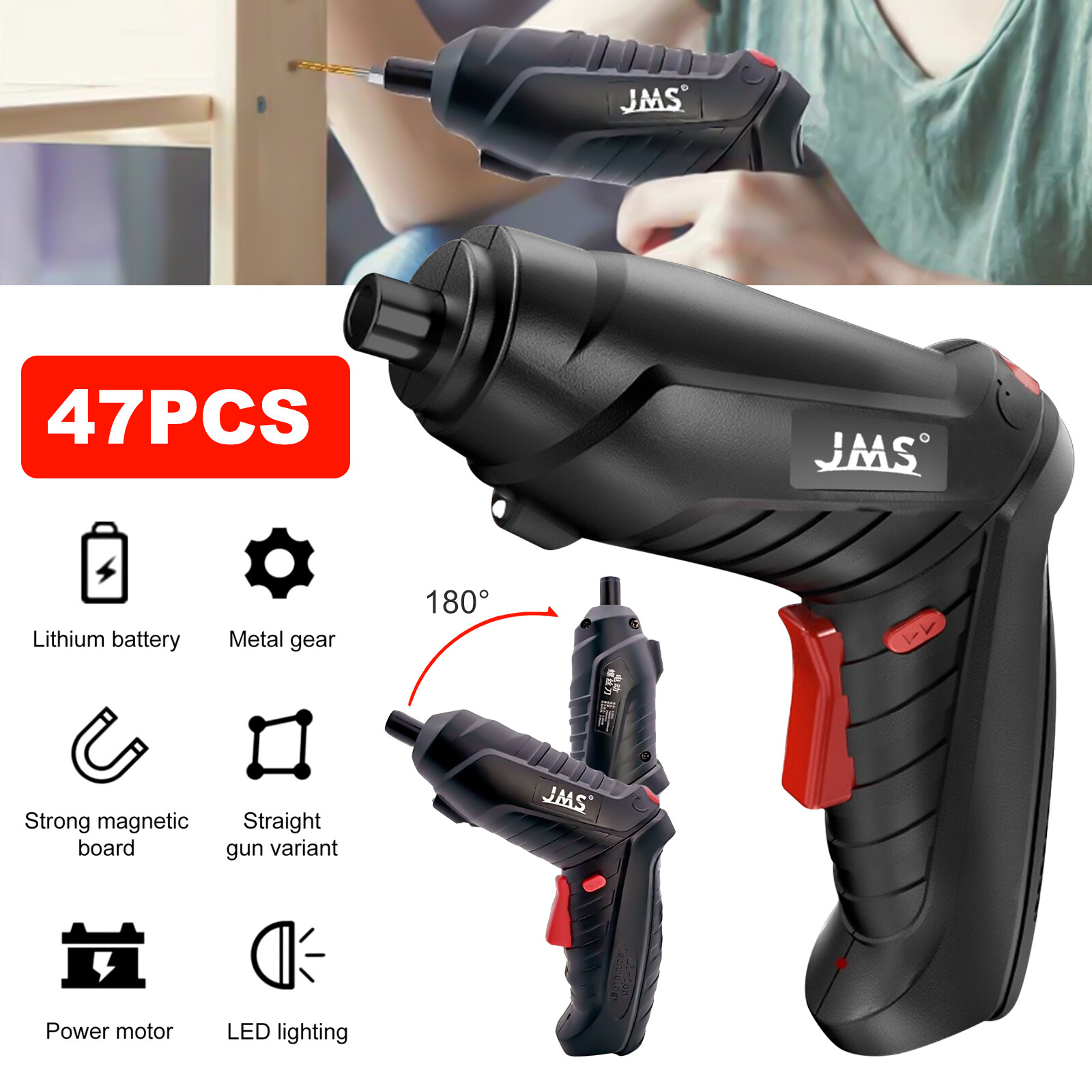 47 IN 1 Electric Drill Power Tool w/Bits Cordless Screwdriver Drill Set Cordless
