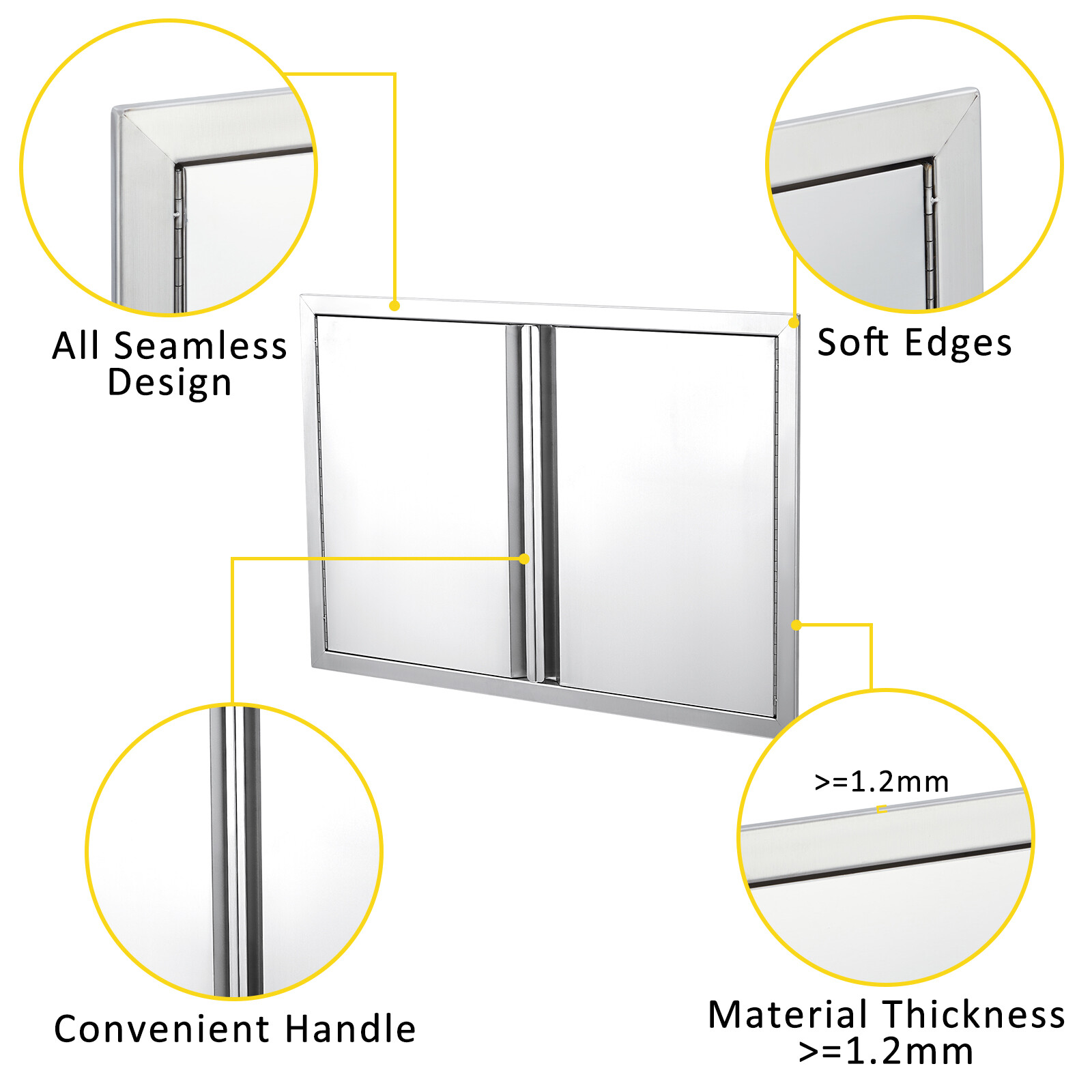 BBQ Access Door, Outdoor Grill Door Double Door Brushed Stainless Steel for BBQ