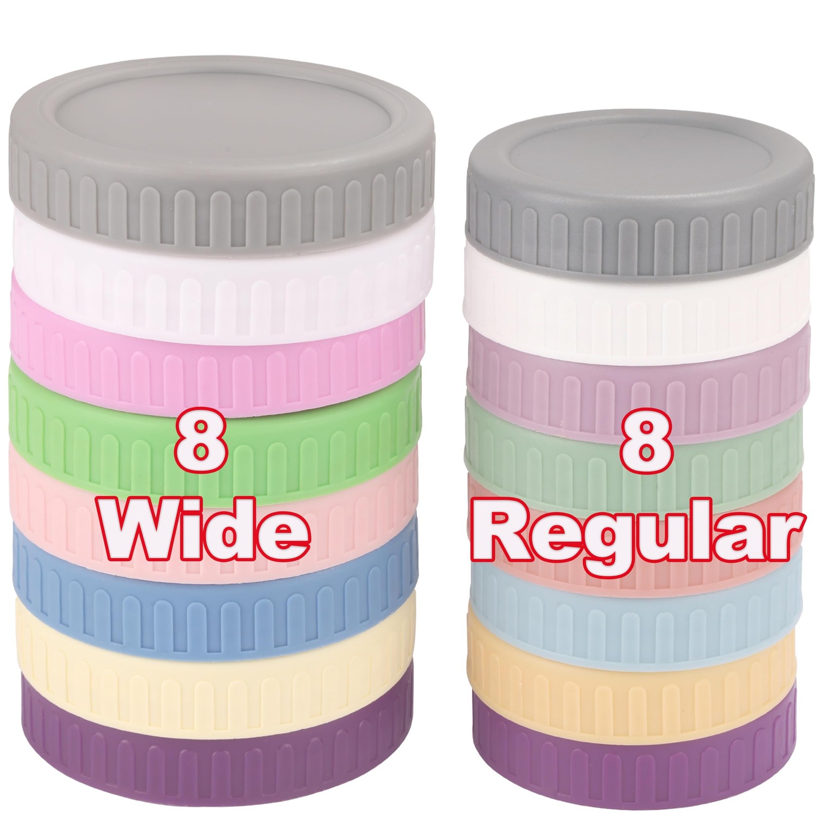 16 Piece8 Wide Mouth + 8 Regular Mouth Mason Jar Lids, Multi Color Plastic Li…