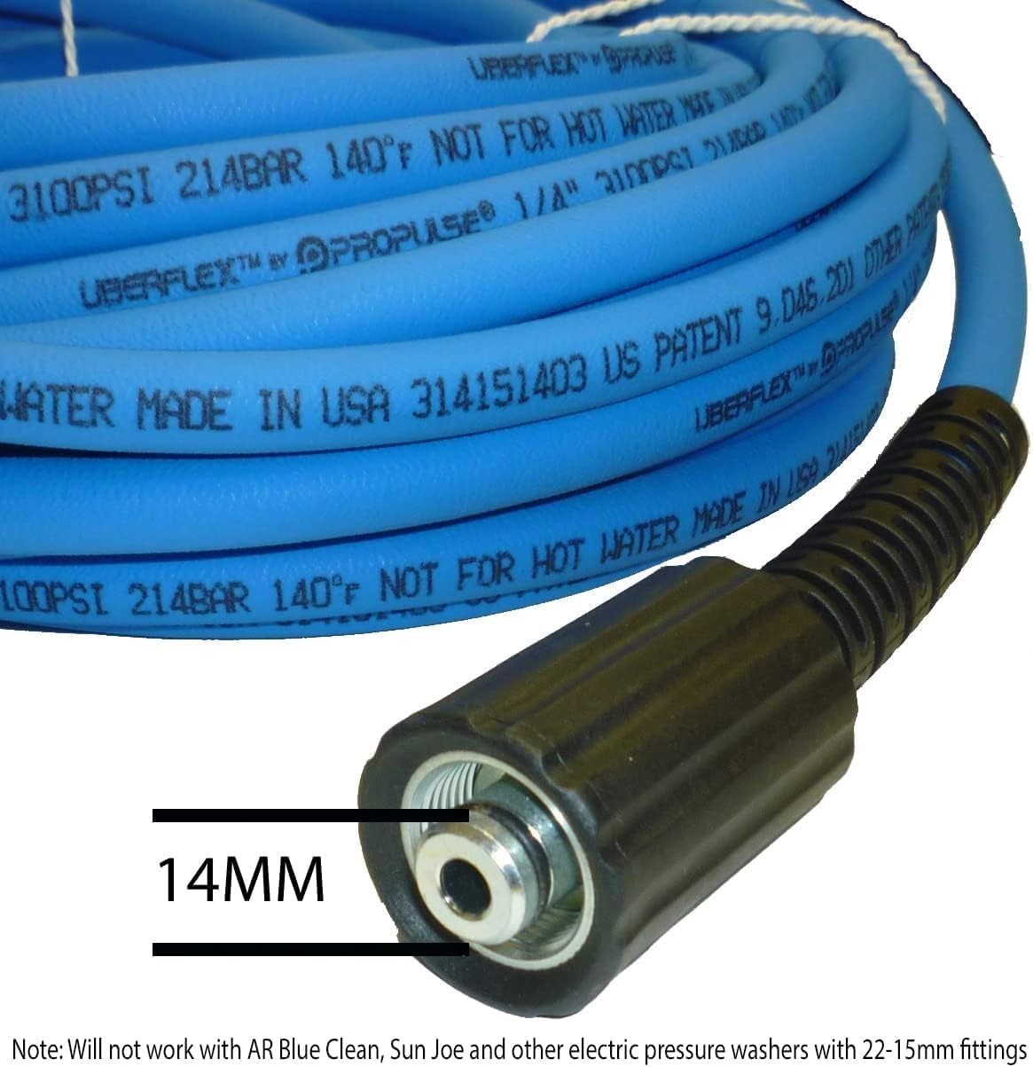 50ft UBERFLEX 3,100 PSI Pressure Washer Hose with Kink Resistance – Made in USA
