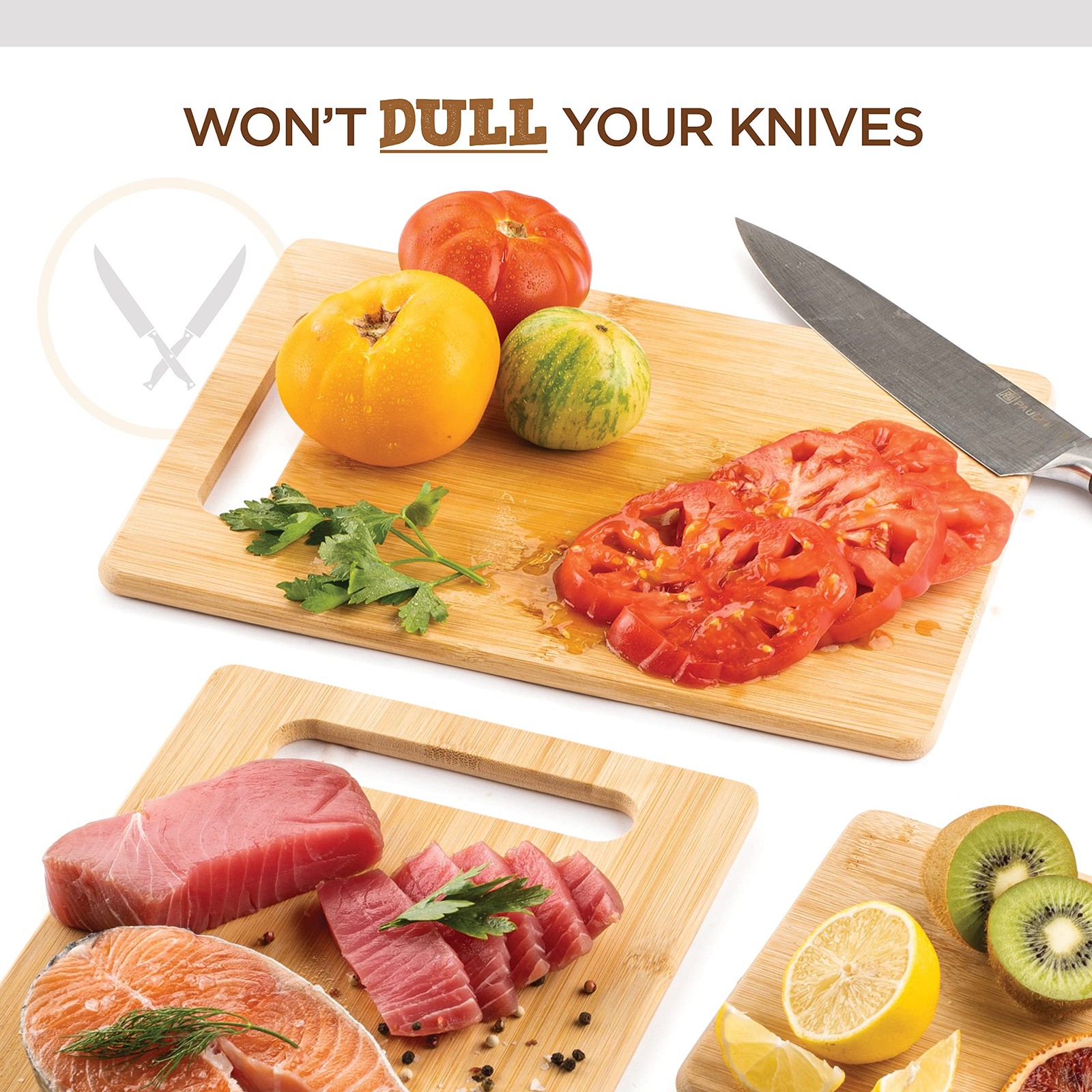 Bamboo Cutting Boards for Kitchen [Set of 3] Wood Cutting Board for Chopping Mea