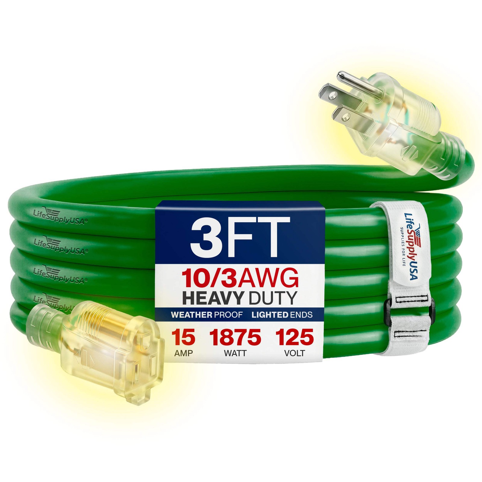 Outdoor/Indoor Extension Cord Heavy Duty 3 Prong SJTW, Flexible Long Power Cord
