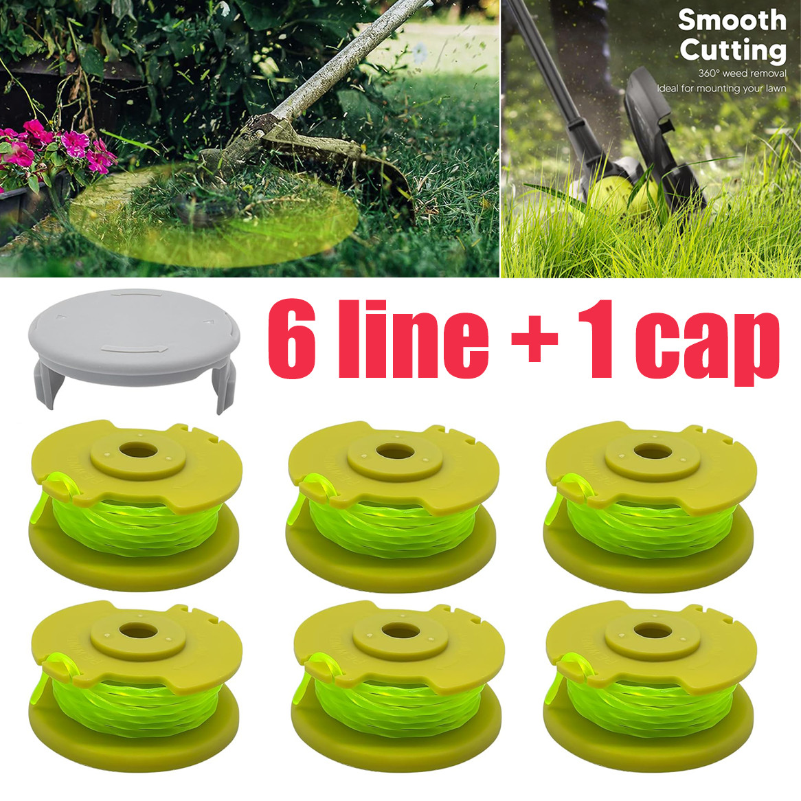 6 Replacement Trimmer Spool For Ryobi One Plus 11ft 0.08″ AC80RL3 18V 24V 40V