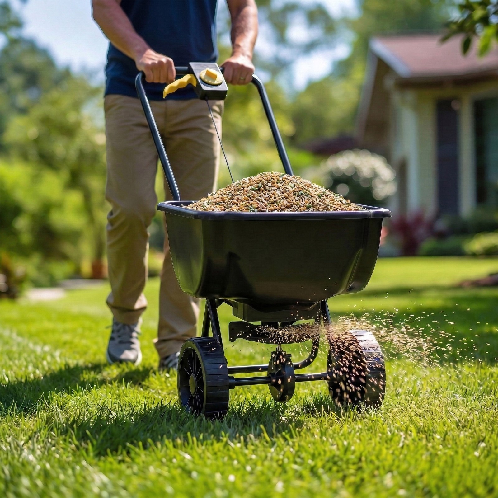 Broadcast Spreader,70LBS Capacity,8 in All Terrain Pneumatic Tires, for Seed