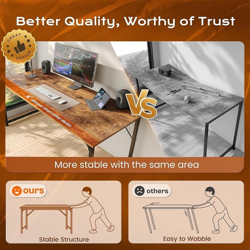 Spacious Computer Desk Home Office Study Space Adjustable Feet Modern Design New