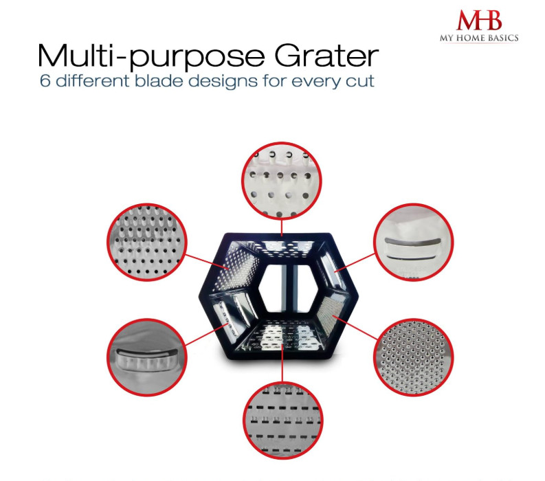 Box Graters for Kitchen, 6 Sided, Multi-purpose Cheese/Veggies, Stainless Steel